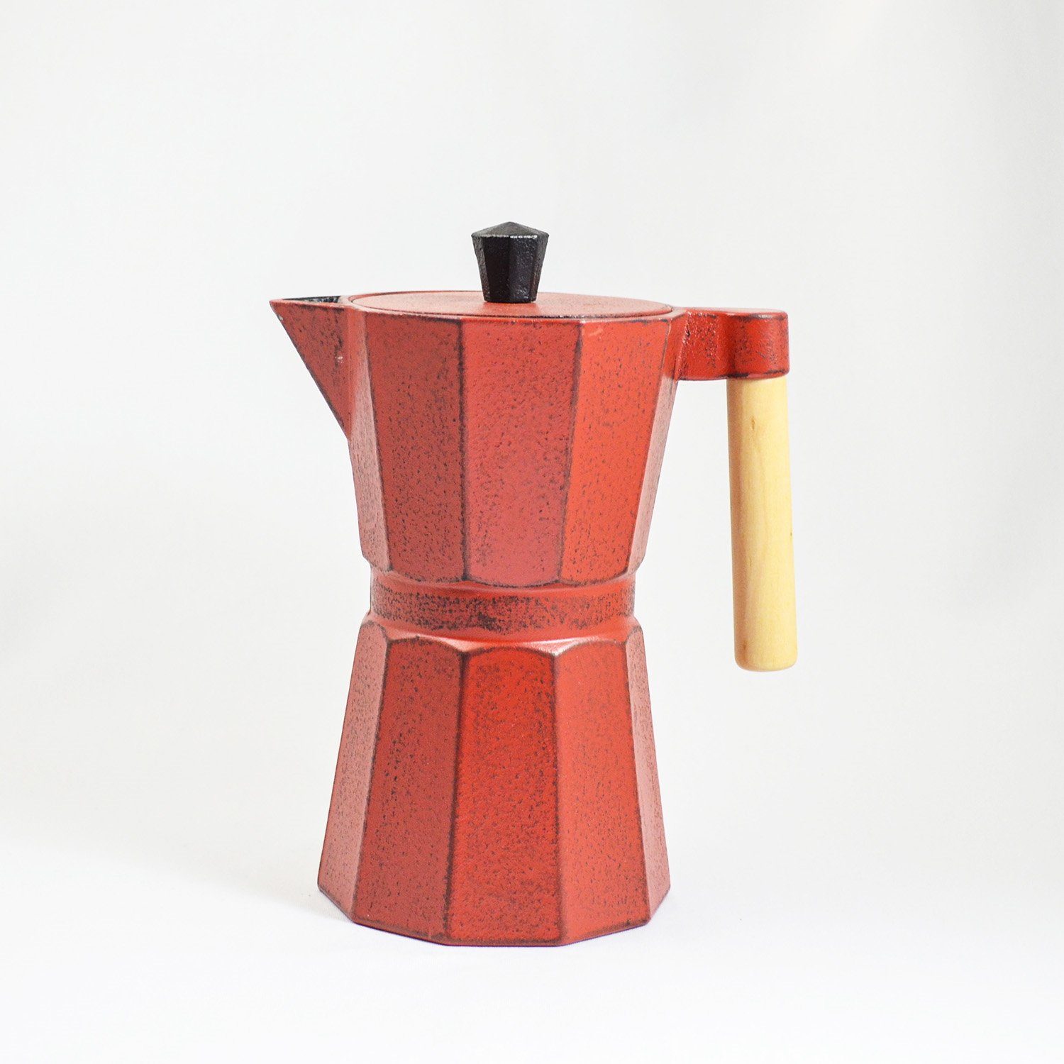 JA-UNENDLICH Teekanne Kafei, emailliert innen aus Gusseisen handgefertigt rot im 0.8 l, Sandgussverfahren
