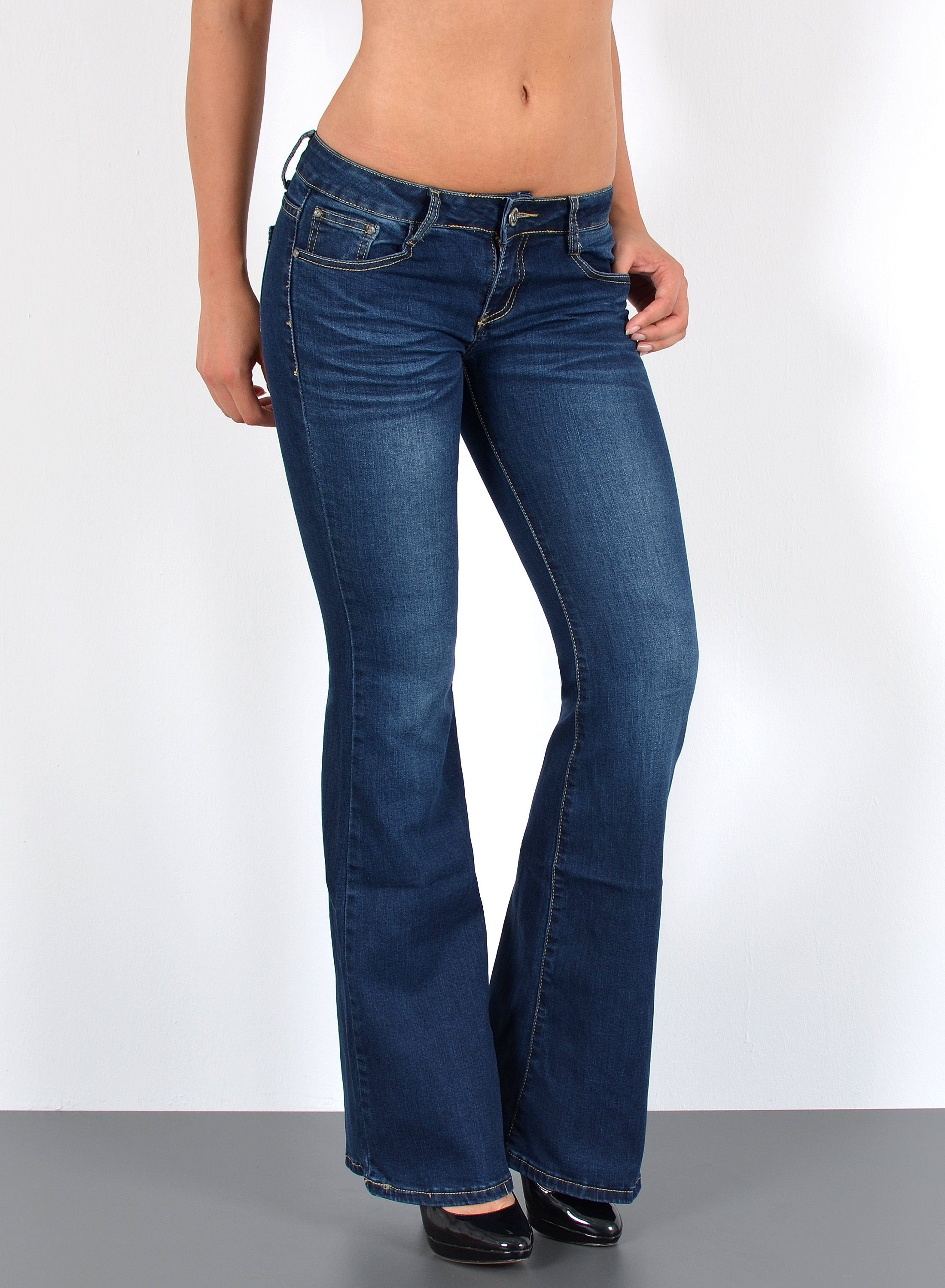 ESRA Bootcut-Jeans Damen Schlaghose Bootcut Jeans Damen Stretch Hose bis Üb günstig online kaufen