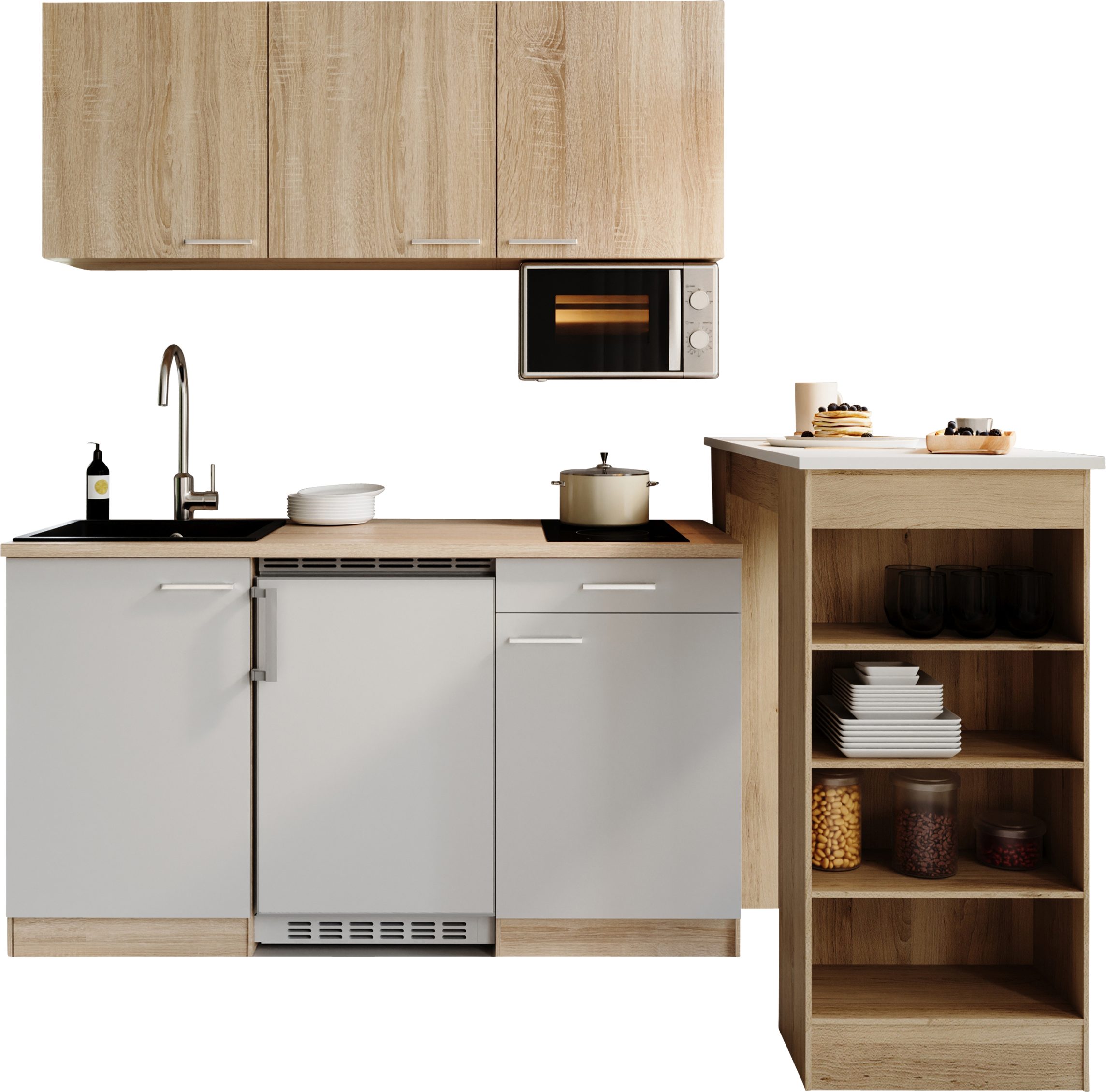 RESPEKTA Pantryküche Ingrid, zerlegt, wahlweise mit Mikrowelle, Soft-Close-Funktion, Breite 150 cm
