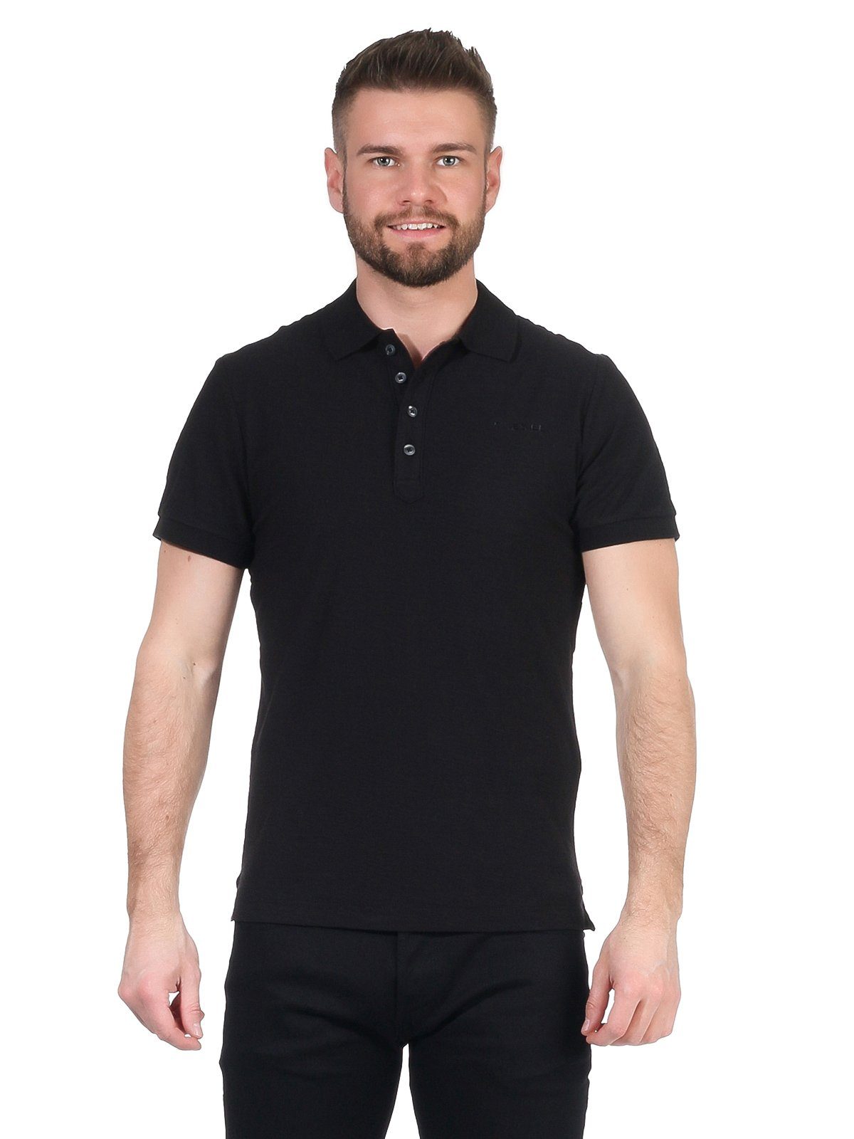 Diesel Poloshirt Diesel Herren T-HEAL-JRS Rundhalsausschnitt, Labelstitching mit Schwarz Brustbereich im Poloshirt unifarben