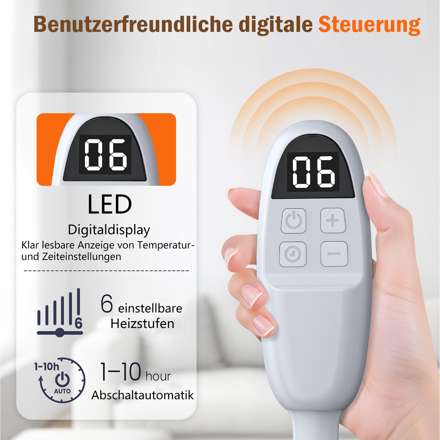 ANYSUN Heizdecke elektrisch Wärmedecke, mit Abschaltautomatik Elektrische Wärmedecke, 6 Heizstufen, 10-Stunden-Timer, Wärmedecke Elektrisch, 1-tlg., mit Überhitzungsschutz,für Bett, Sofa, Maschinenwaschbar