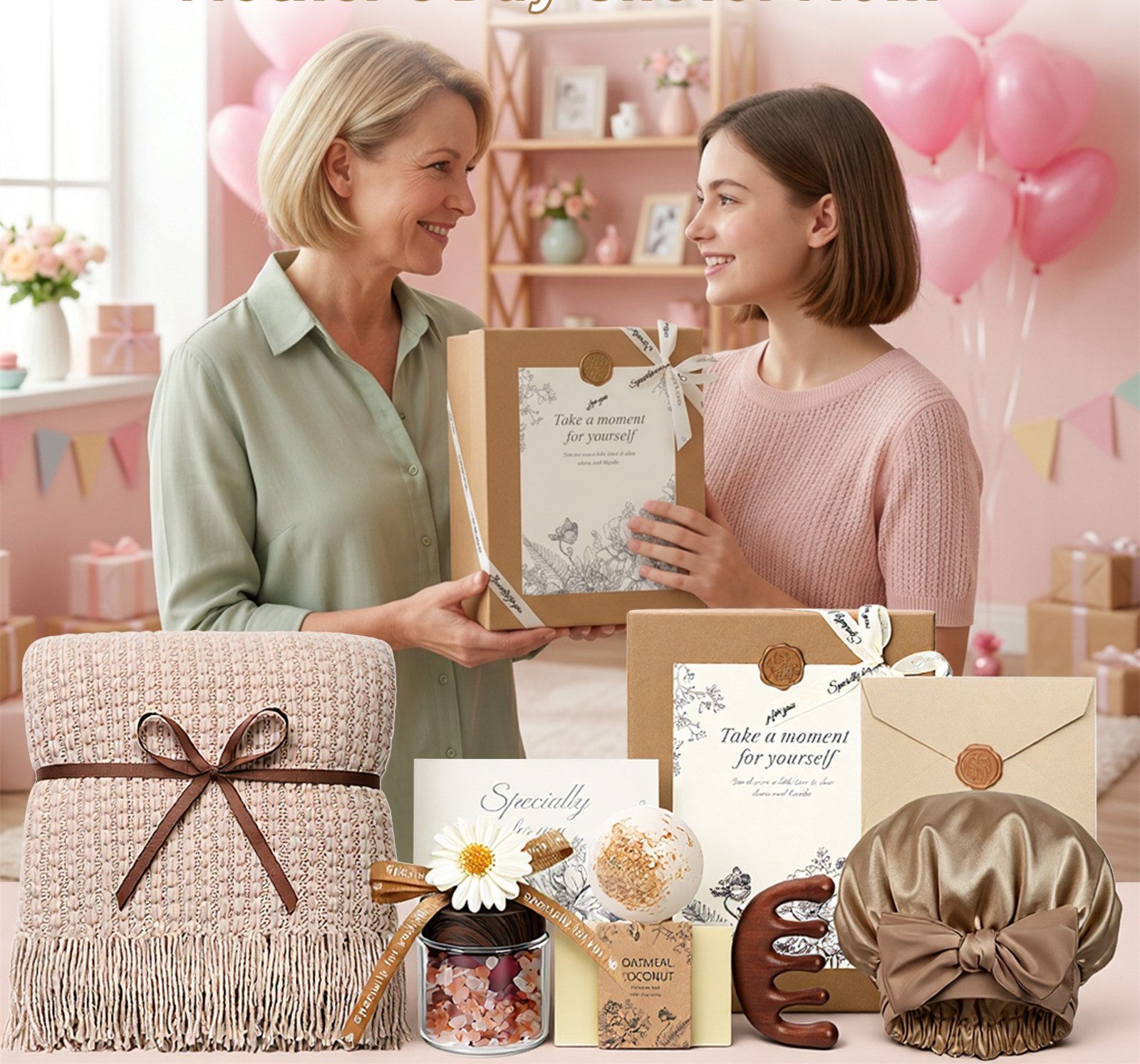Insma Pflege-Geschenkset 9tlg Spa Geschenkset Luxus Beauty-Geschenkbox für Frauen, mit Strickdecke 130×170cm, Massagekamm, Schlafhaube, Seife, Badebombe, ideal zum Geburtstag, Valentinstag & Muttertag