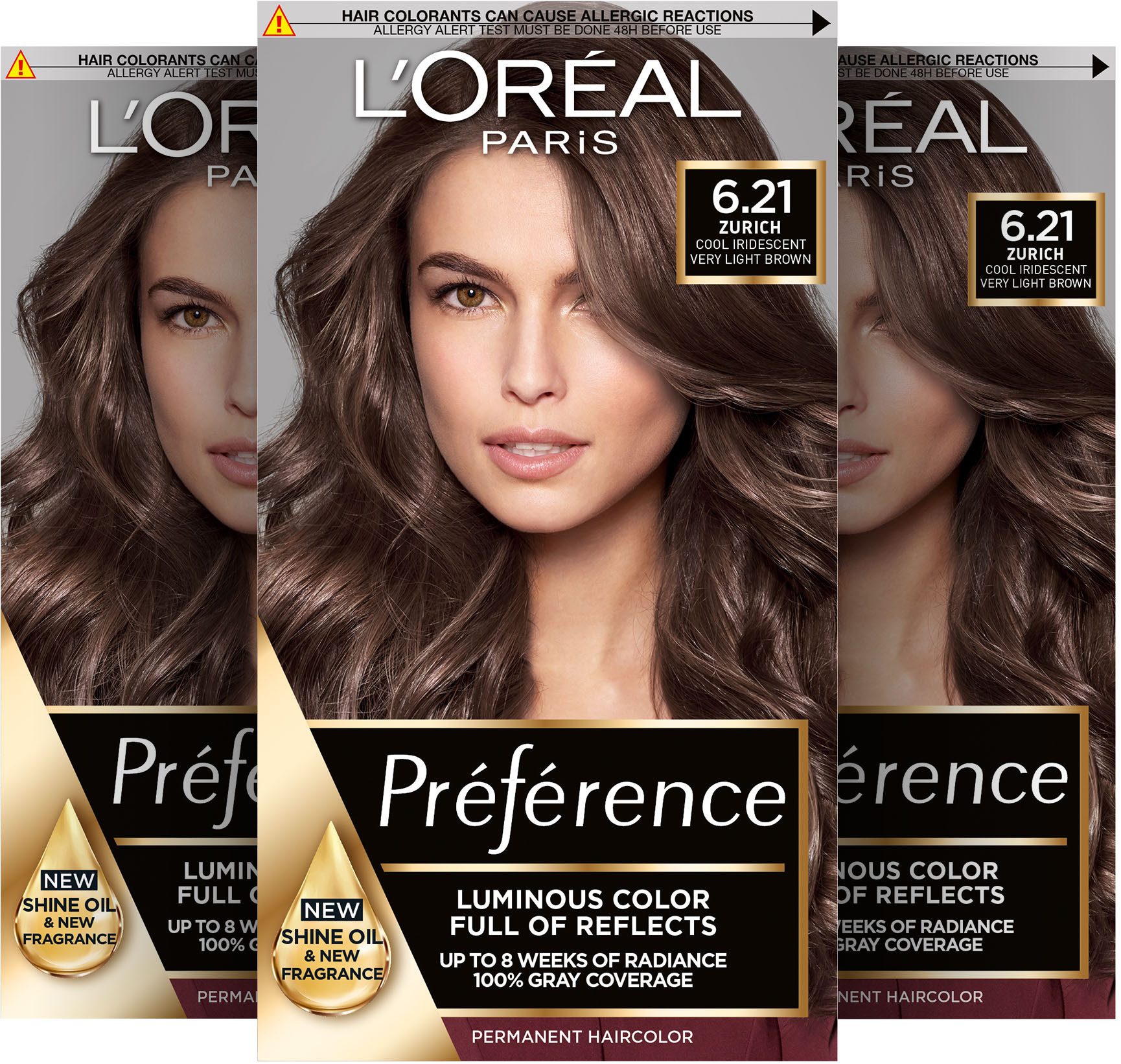 L'ORÉAL PARIS Coloration PRÉFÉRENCE HAARFARBE, Packung, 3-tlg., dauerhafte Haarcoloration mit 100% Grauabdeckung