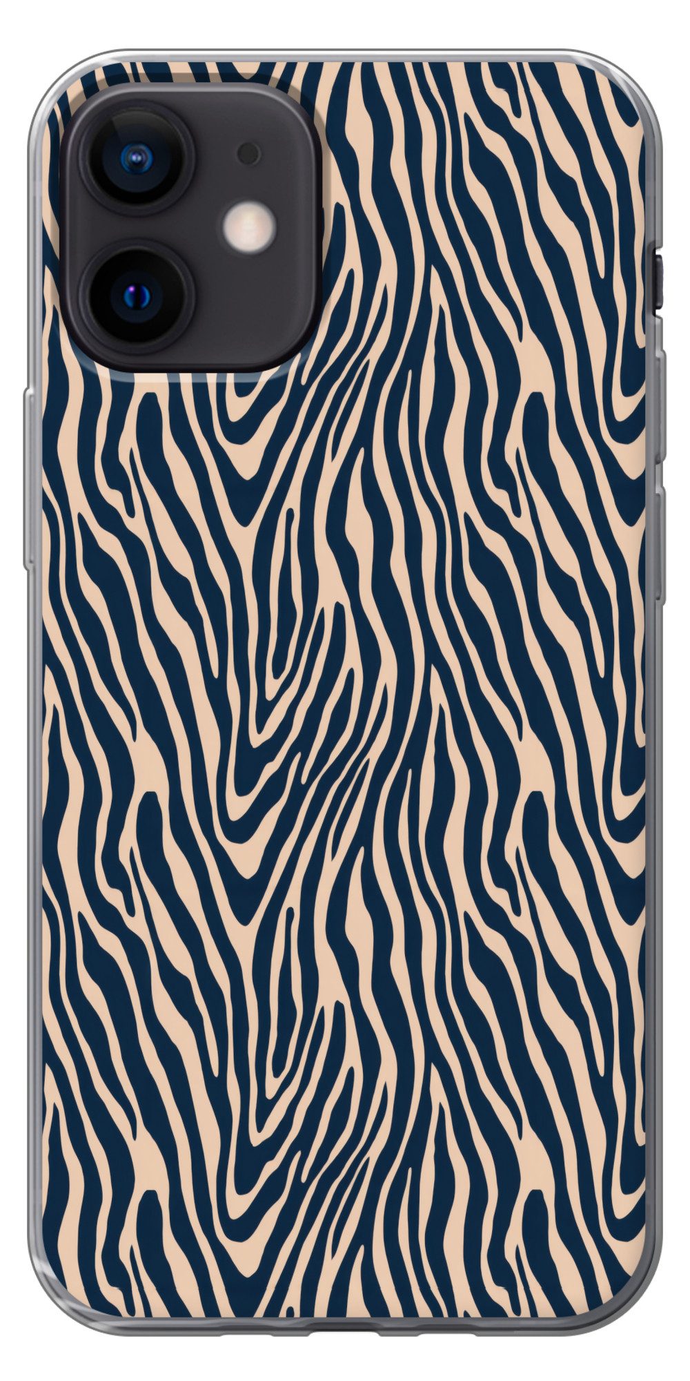MuchoWow Handyhülle für Apple iPhone 12 Zebra - Muster - Blau - Beige, Smartphone-Bumper, Print, Handy Schutzhülle Dünn
