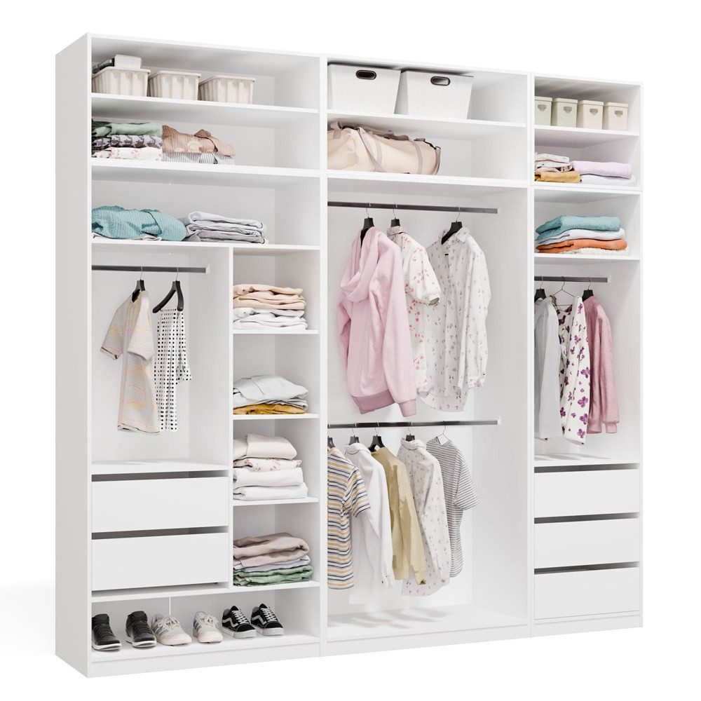 Raumhirsch Furniture Kleiderschrank Kleiderschrank, Garderobensystem, Schranksystem, Garderobe (Maße 260 x 50 x 250 (H) cm, 3 Segmente, 2 Kleiderstangen) Mit Schubladen, Modulares System