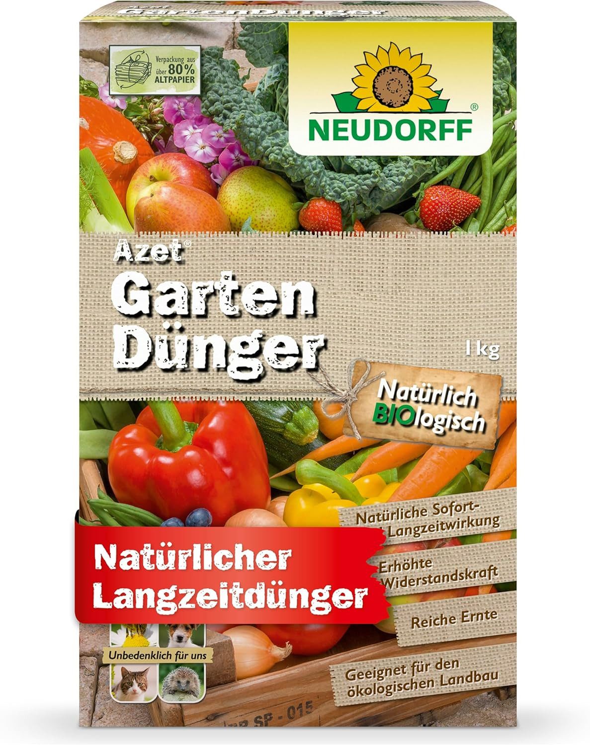 Neudorff Gartendünger Bio Azet GartenDünger 1 kg, organischer Langzeitdünger mit natürlicher Sofort- & Langzeitwirkung, unbedenklich für Mensch und Tier