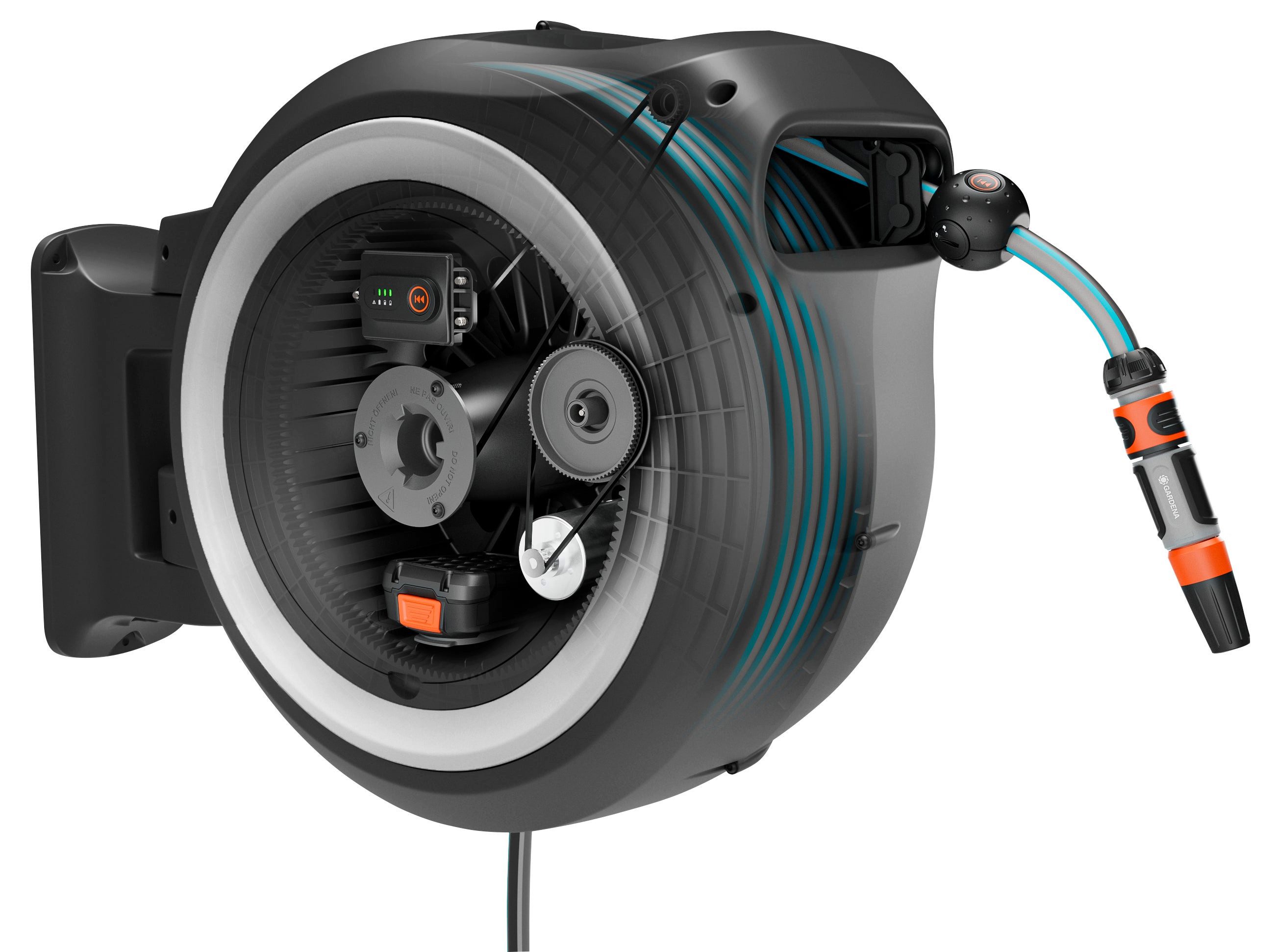 GARDENA Wandschlauchbox PowerRoll XXL 18V P4A Ready-To-Use Set, innovative, mit Funkfernsteuerung, Inkl. Akku und Ladegerät