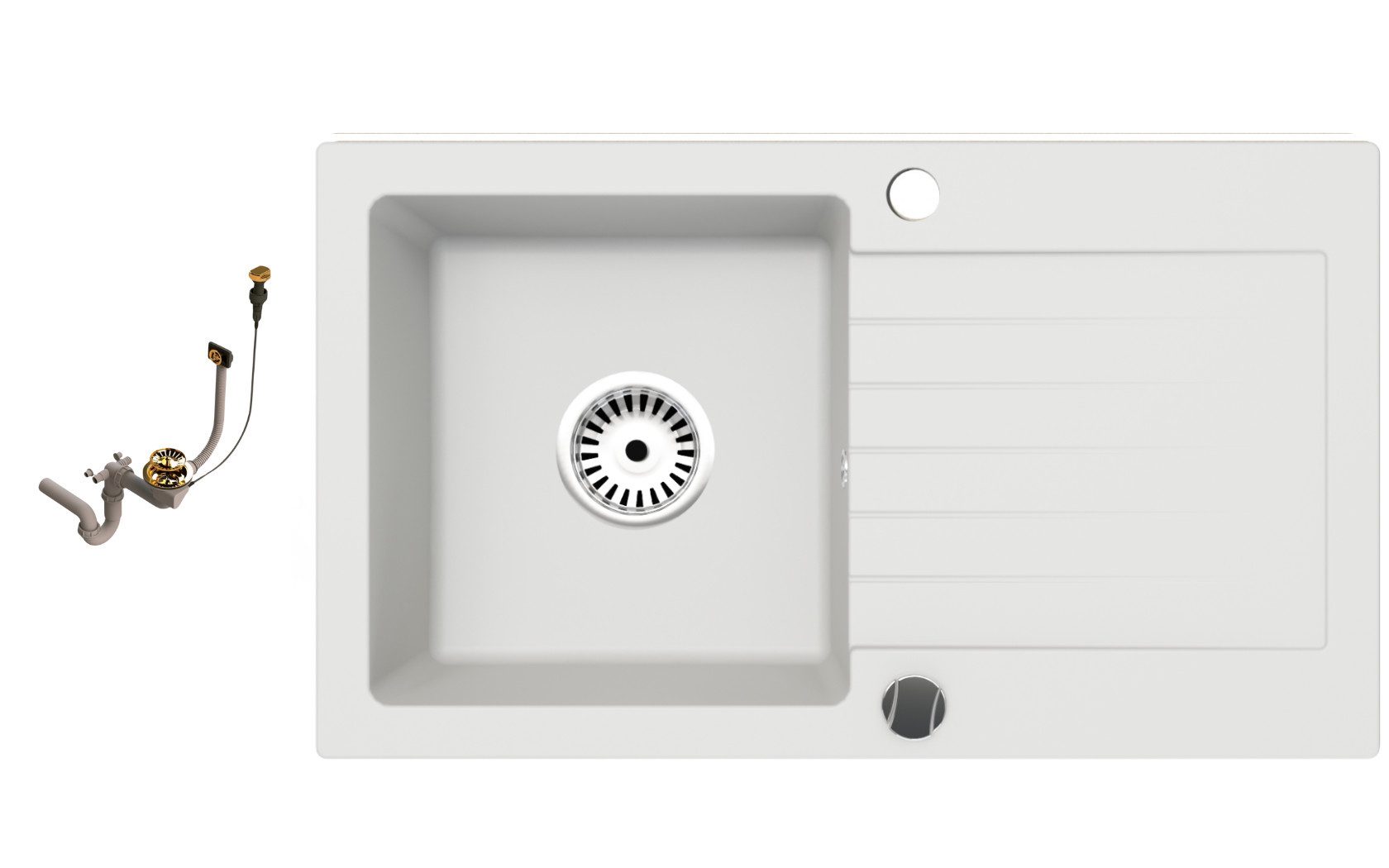 Faizee Möbel Granitspüle Faizee Home, Granitspüle 75×43,5 cm – Küchenspüle mit goldenem Siphon, Rechteck, 75/16.5 cm, Beidseitig montierbar, kratzfest, hitzebeständig bis 280 °C, pflegeleicht, mit goldenem Siphon, (Spüle mit Siphon, Granitspüle 75×43,5, Siphon Gold, Montageset, OVP), Granitspüle 75×43,5, kratzfest, pflegeleicht, Siphon Gold