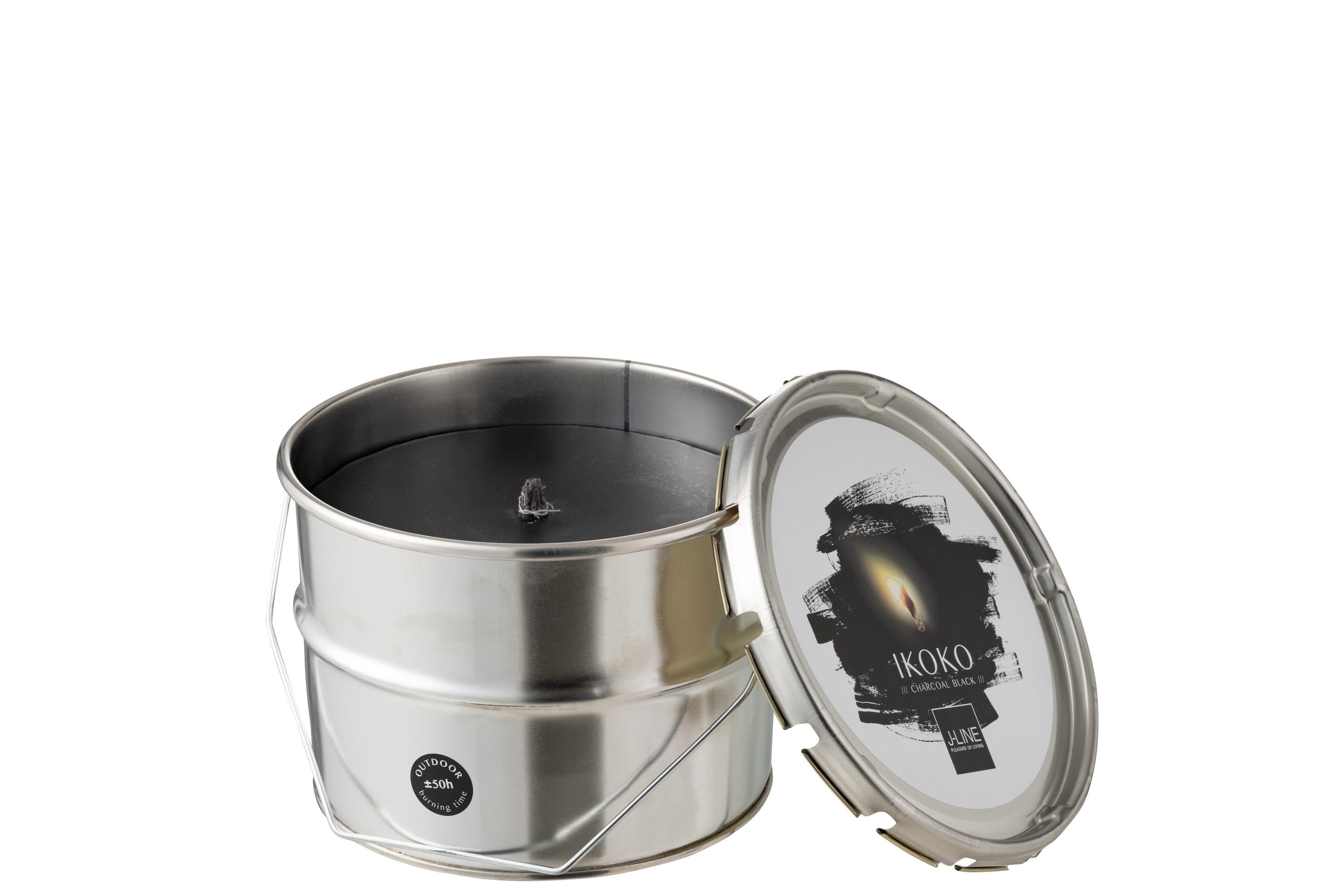 J-line Outdoorkerze Outdoorkerze Farbeimer Ikoko Metall / Wachs Schwarz Small 50s