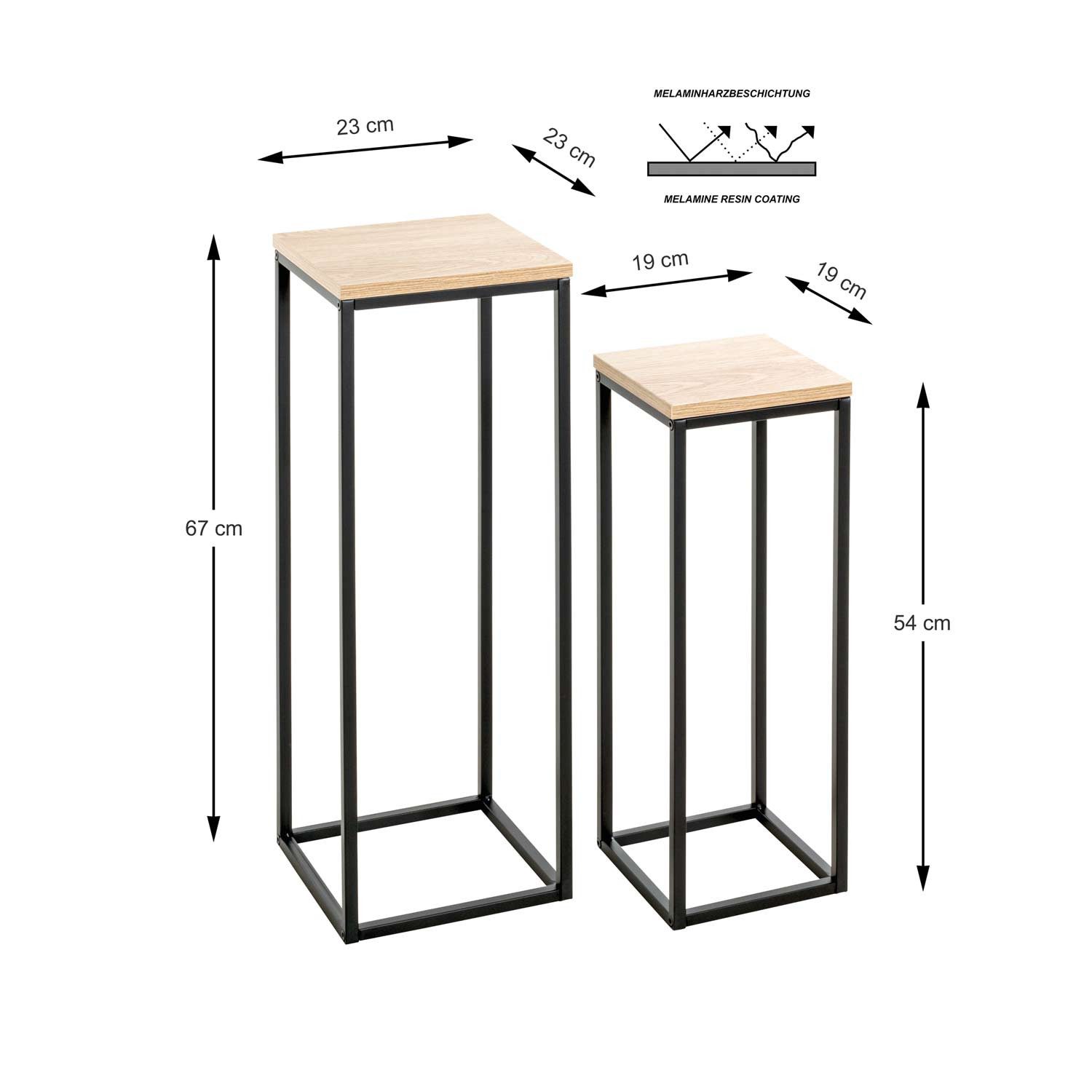 HAKU Blumentisch (2-St., 2er Set), Blumensäule Stahl schwarz Eiche Dekor