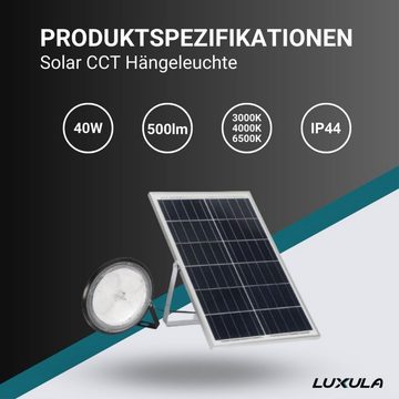 LUXULA LED Solarleuchte Solar CCT Hängeleuchte, 6W PV, 500lm, 3000K-4000K-6500K, IP44, LED fest integriert, warmweiß, CCT, neutralweiß, kaltweiß, steuerbar mit Fernbedienung, Lichtfarbe einstellbar