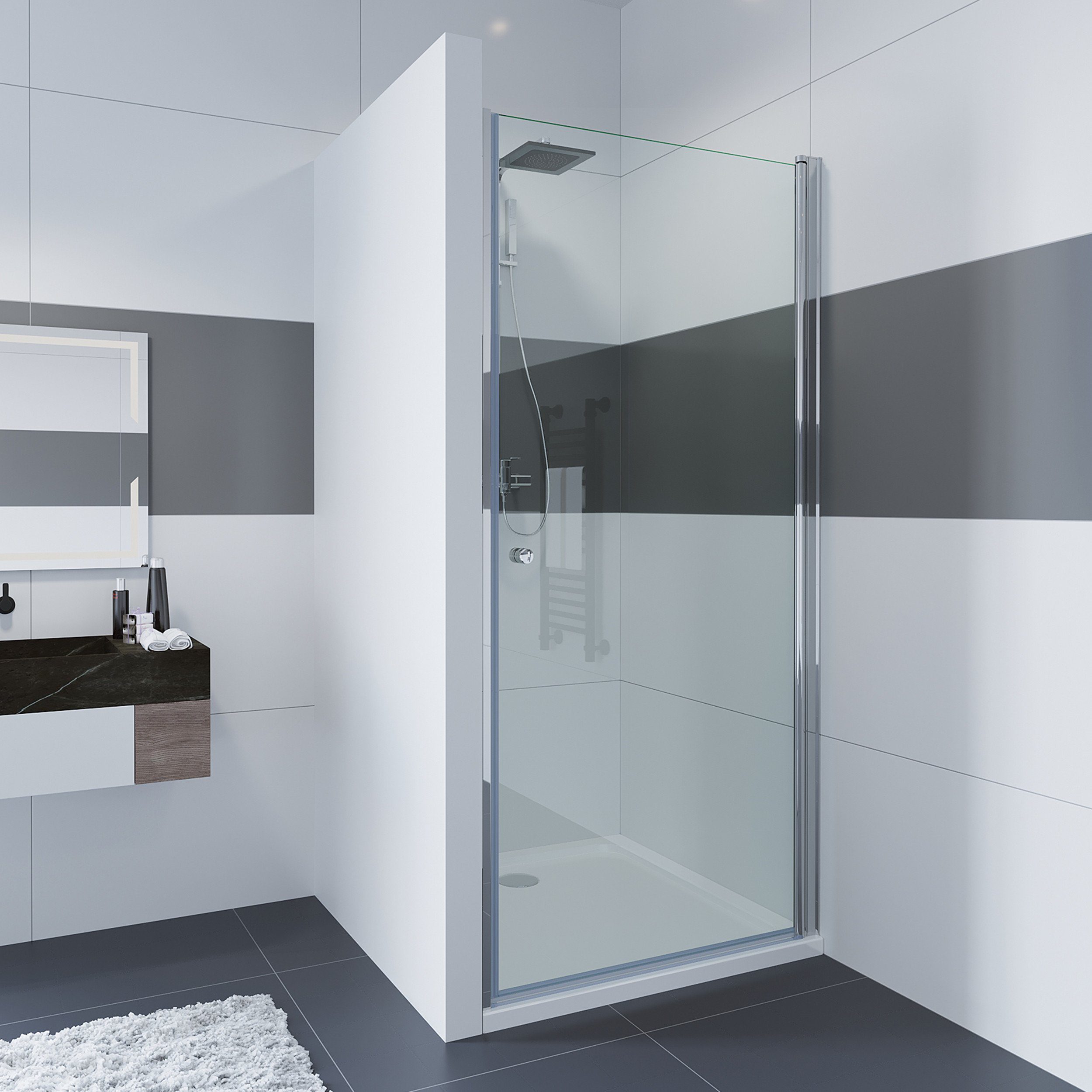 IMPTS Dusch-Drehtür Duschtür für Nischen, Pendeltür Dusche, 75x185 cm, Echtglas, (Duschtür, 1-St) Klarglas,mit 20mm Verstellbereich,links und rechts montierbar