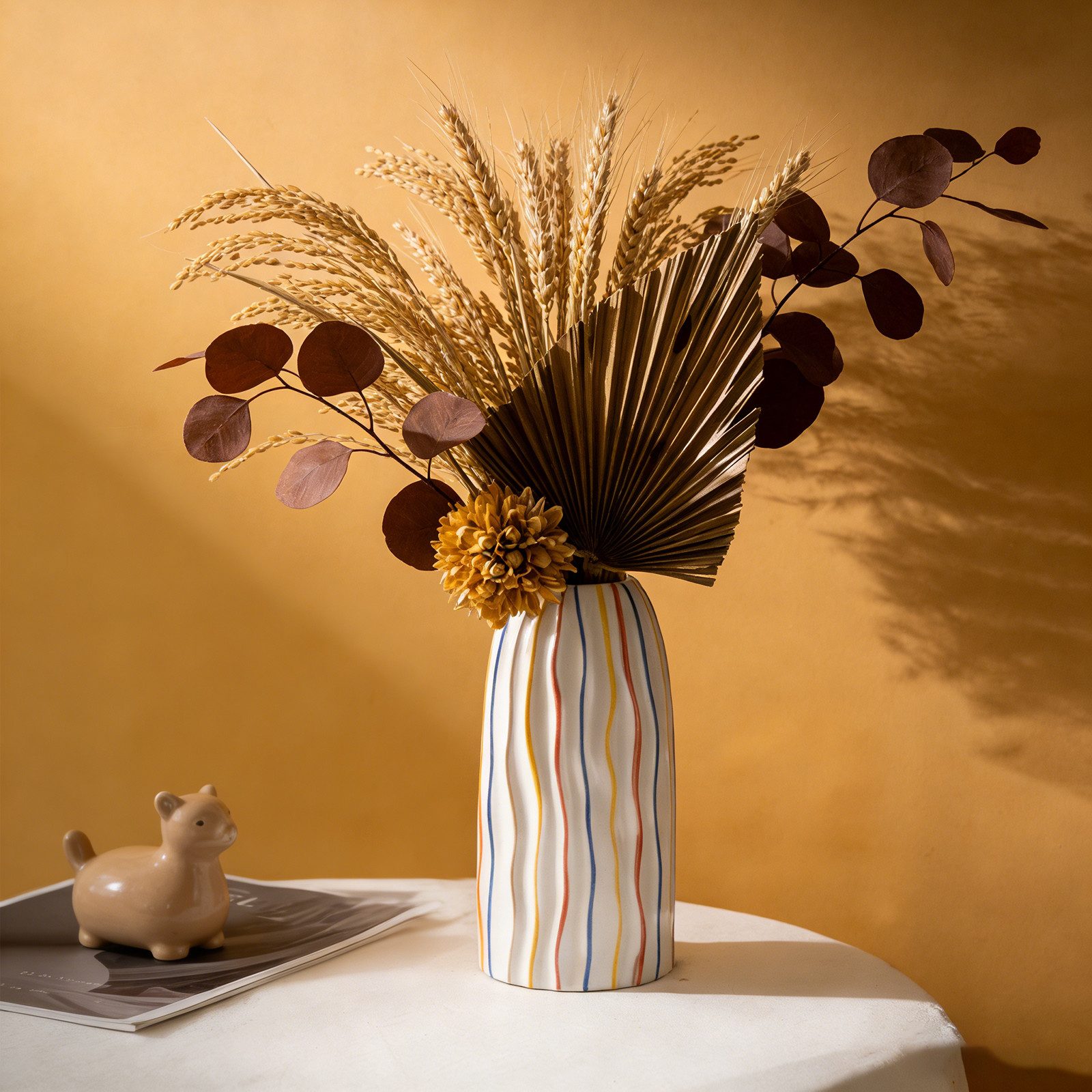 BlingBin Dekovase Keramik Vase, Regenbogenvase im Boho-Stil, 21,3 cm hoch (1er Set, 1 St., 1tlg), Vasen Deko für Trockenblumen und Tischdeko, mehrfarbig