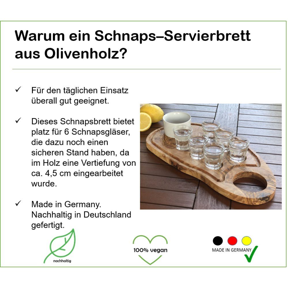 Schnaps–Servierbrett Olivenholz-erleben 40 Servierbrett cm – 44