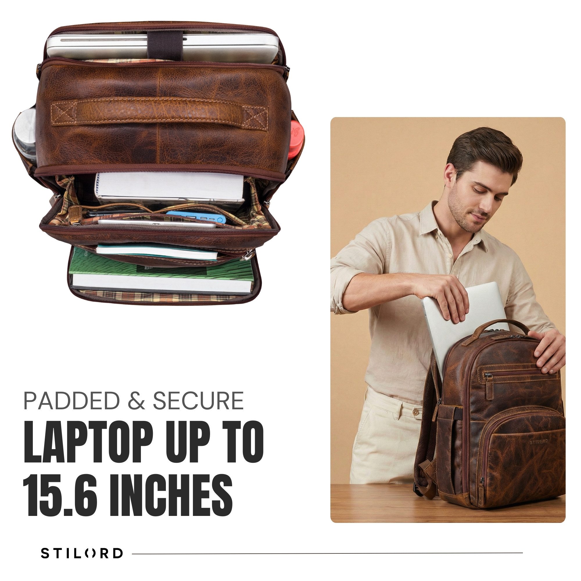 STILORD Notebookrucksack "Paco" Premium Business Rucksack Herren Leder Groß - 15,6 Zoll