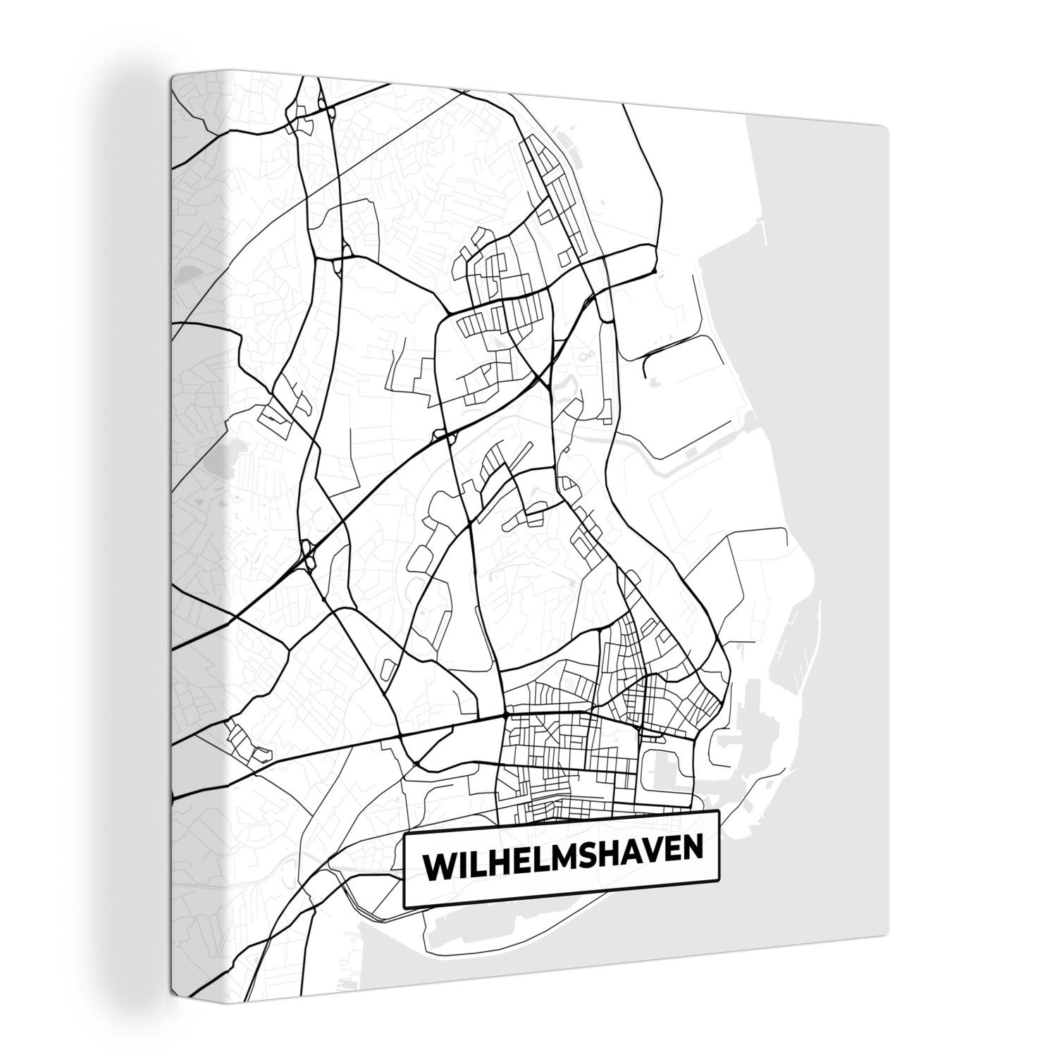 OneMillionCanvasses® Leinwandbild Wilhemshaven - Karte - Stadtplan, (1 St), Leinwand Bilder für Wohnzimmer Schlafzimmer