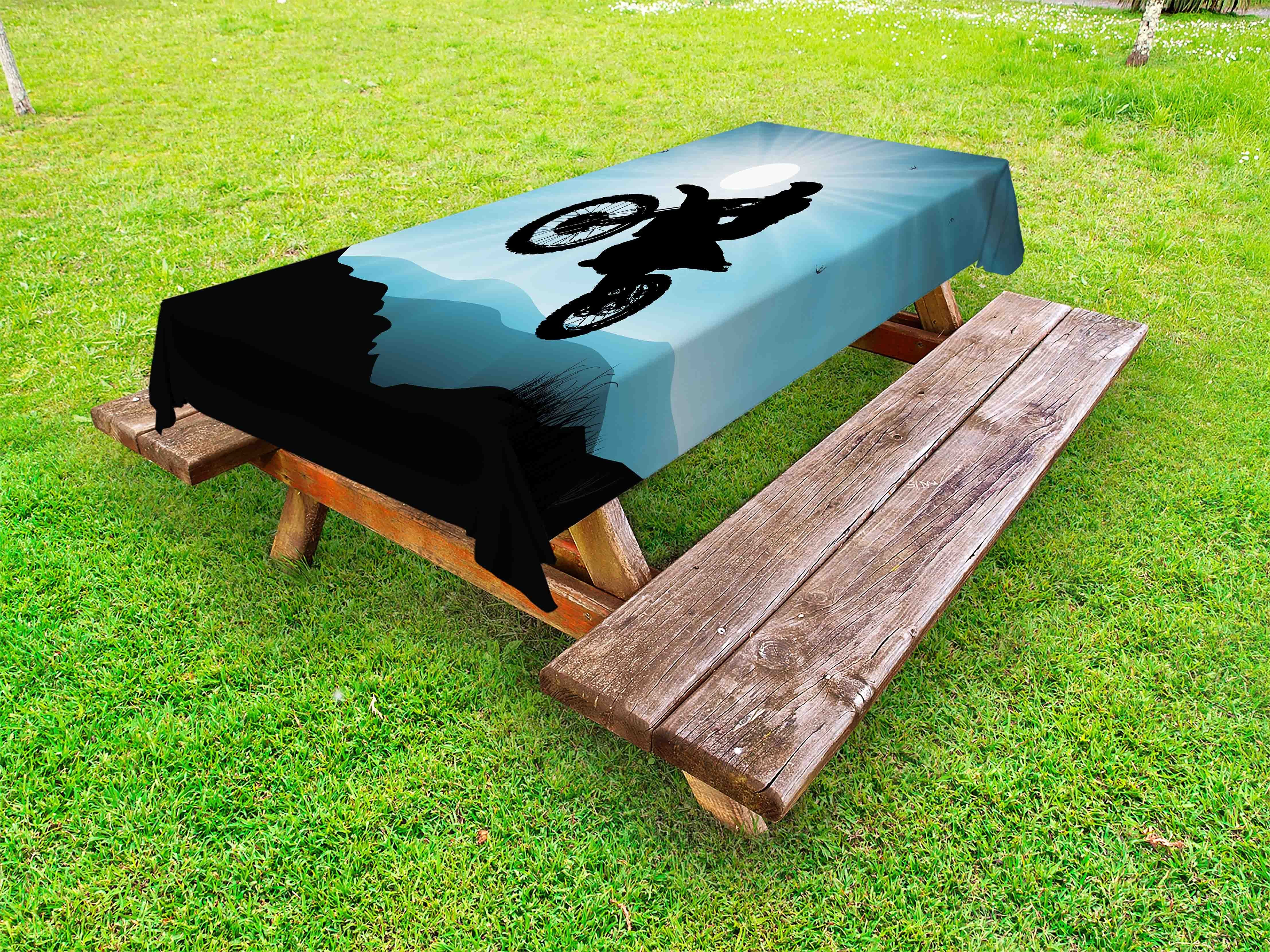 waschbare Silhouette Picknick-Tischdecke, Motorrad Tischdecke Man dekorative Luft Abakuhaus in
