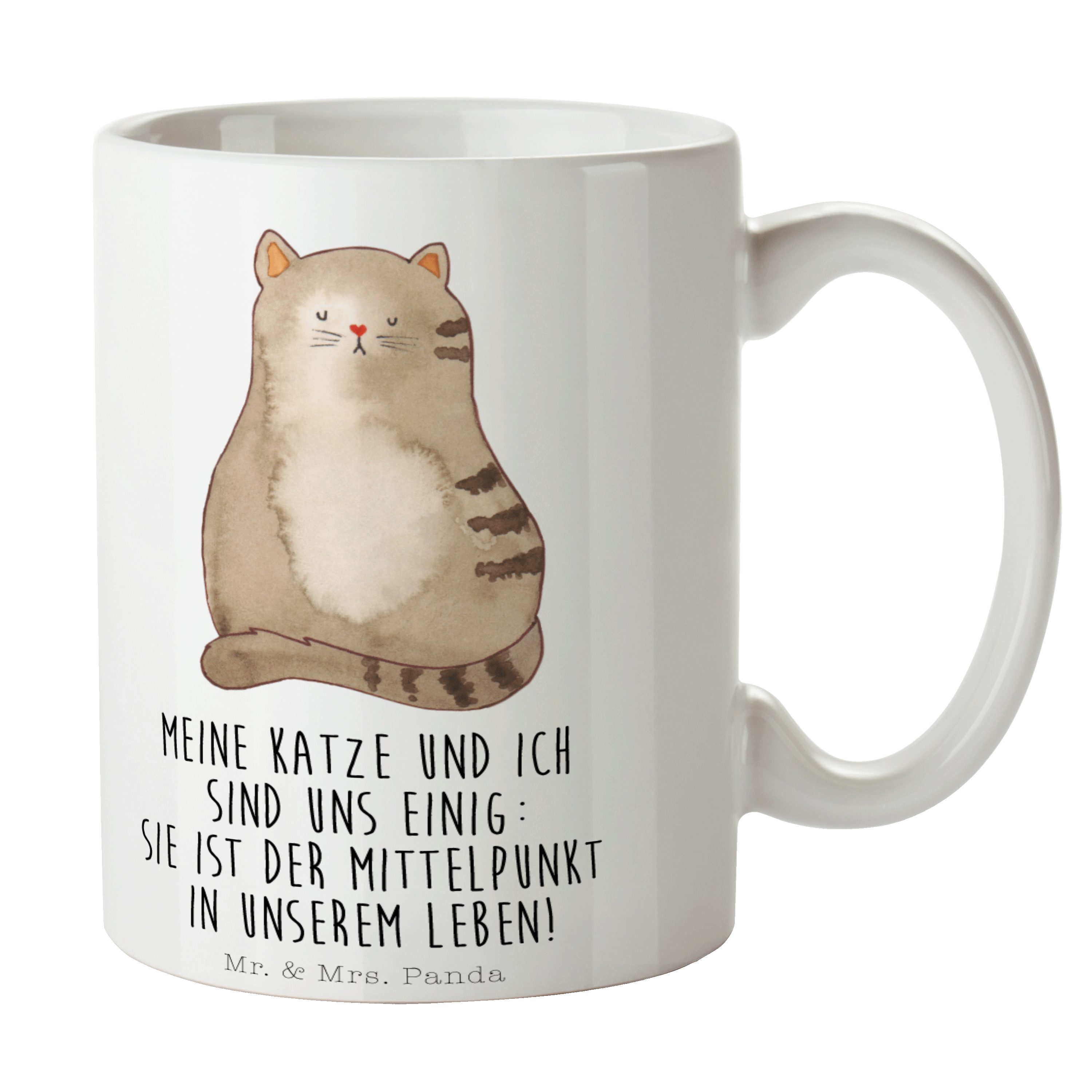 Mr. & Mrs. Panda Tasse Katze sitzend - Weiß - Geschenk, Tasse Motive, Porzellantasse, Katzen, Keramik