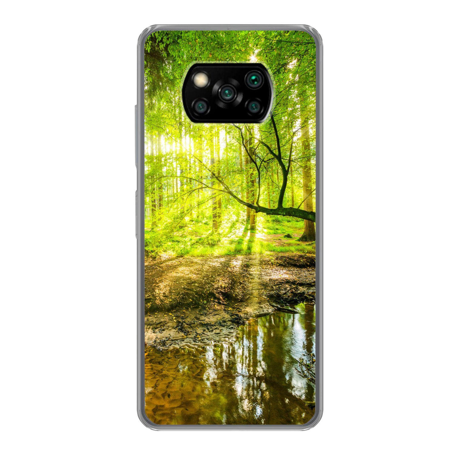 MuchoWow Handyhülle für Xiaomi Poco X3 Pro Wald - Landschaft - Wasser - Bäume - Sonne - Gr, Phone Case, Silikon, Schutzhülle Dünn