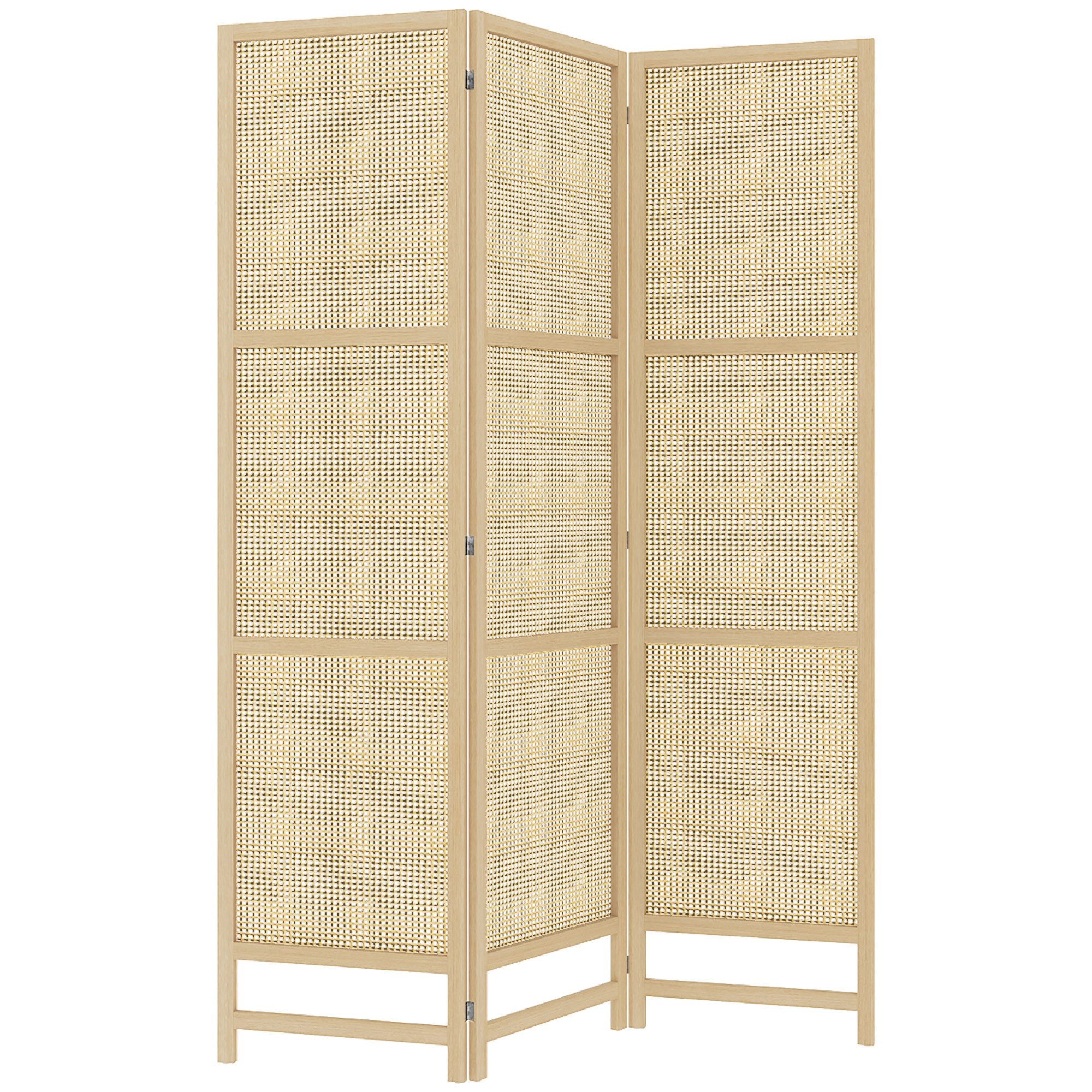 HOMCOM Paravent 3-teilig 135x180cm aus PP Rattan, Faltbar Raumtrenner Sichtschutz (Raumteiler, 1 St., Trennwand), für Wohnzimmer, Schlafzimmer, Naturholz – Bild 2 von 5