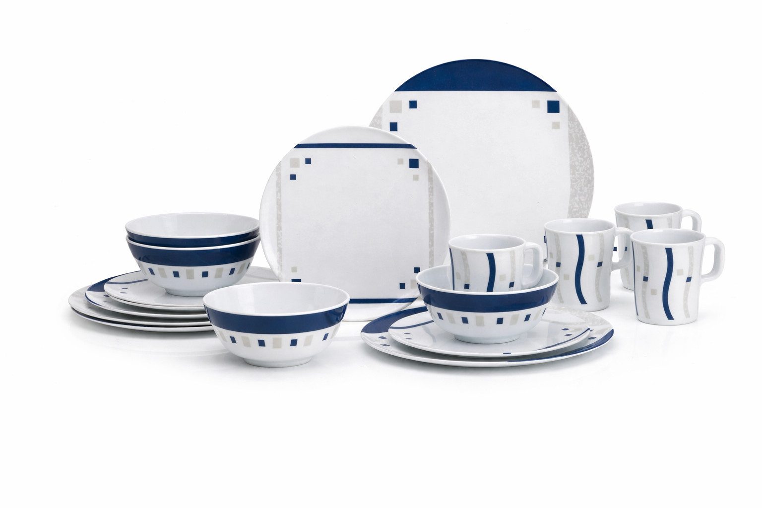 HEKERS Geschirr-Set Melamin Geschirr Set Cubic blue, Bruchsicheres, leichtes Melamin Geschirr für Haushalt & Outdoor