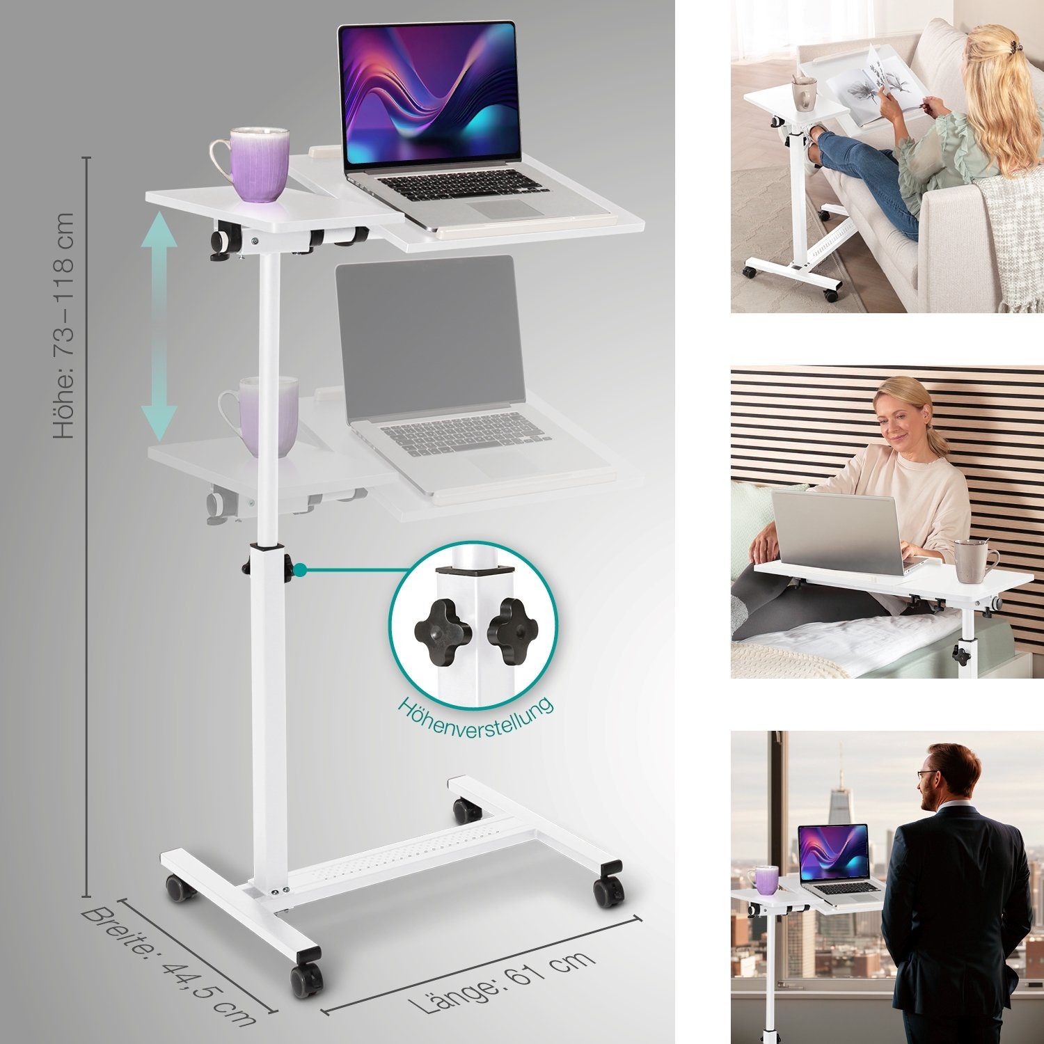 ELONEO Beistelltisch höhenverstellbar & breitenverstellbar mit Rollen & Fes günstig online kaufen