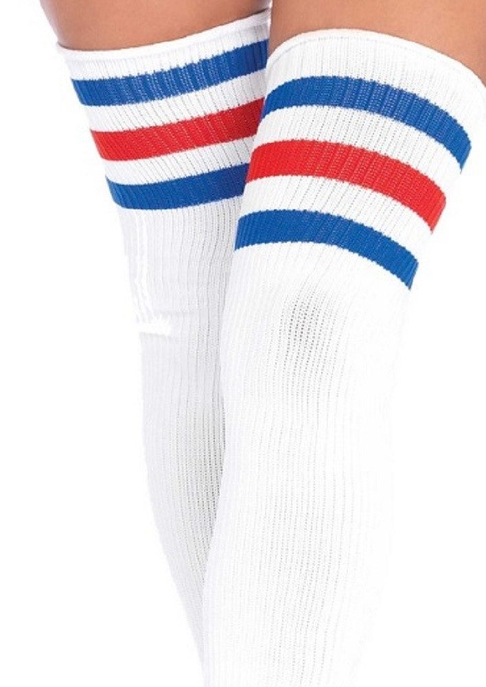 Leg Avenue Панчохи з підв'язками Overknees Гольфи Weiß Blau Rot mit Querstreifen Einheitsgröße 36-40
