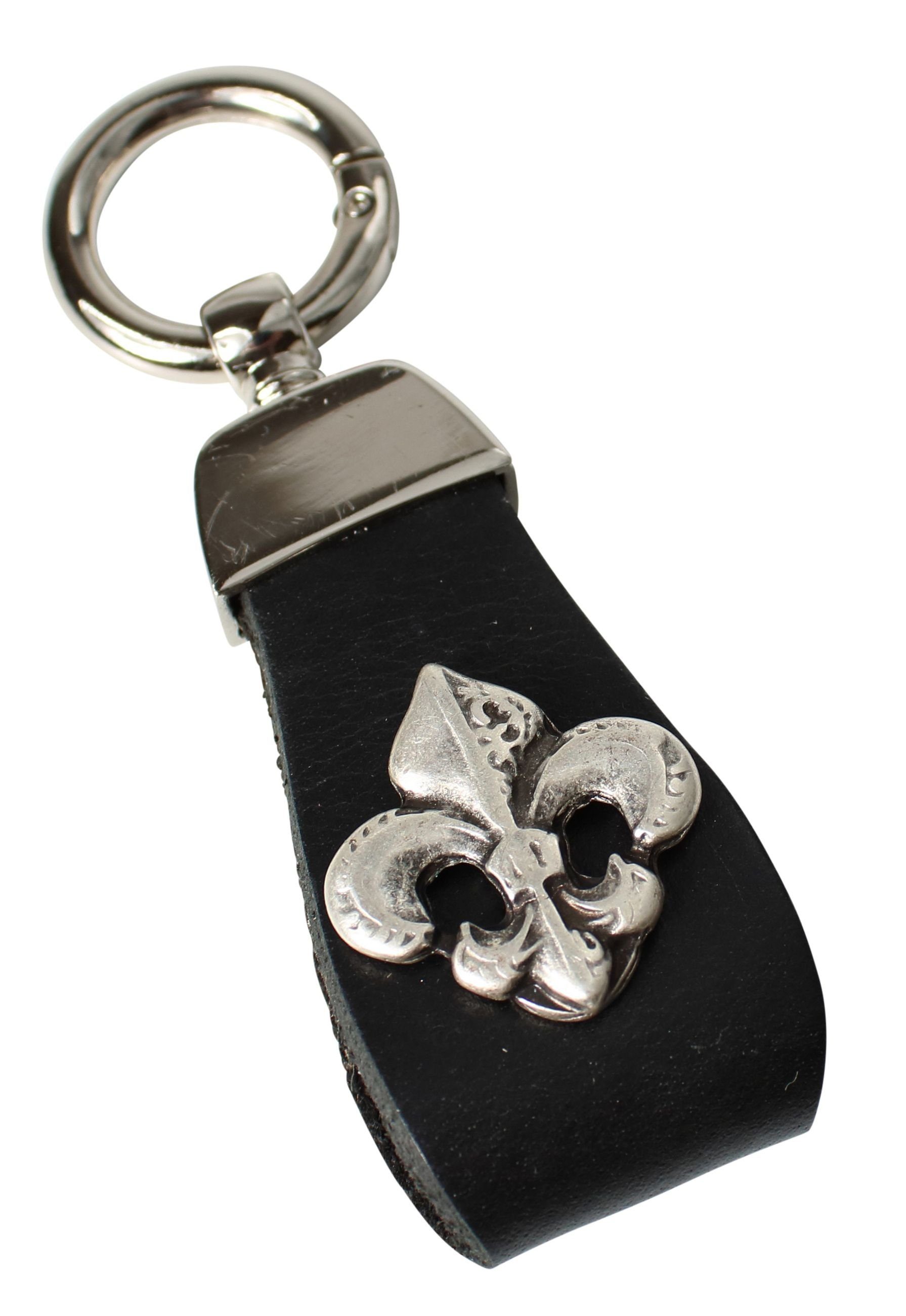 FRONHOFER Schlüsselanhänger 18763, Schlüsselanhänger aus Vollrindleder mit Lilie antik silber Schwarz