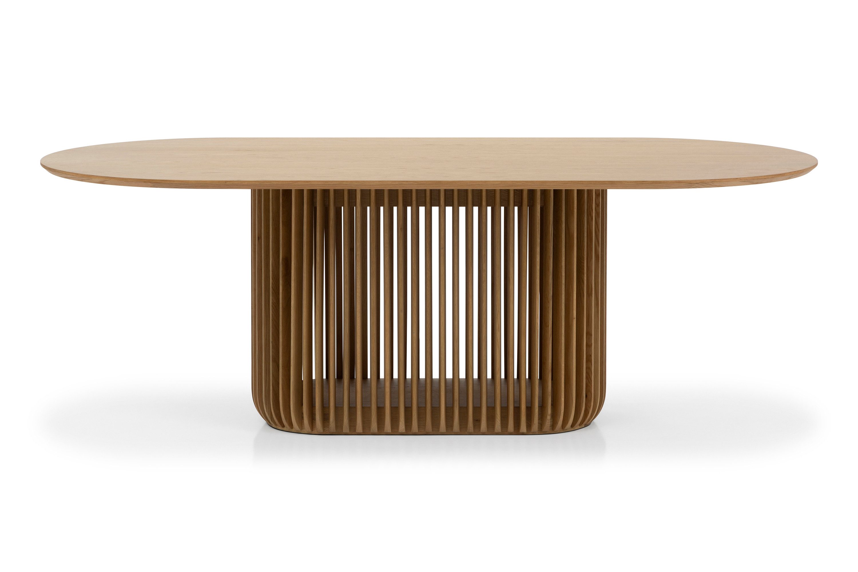 Woodek Design Esstisch FRANZ aus massiver Eiche und Eichenfurnier, natur, Handgefertigt (natur matt lackiert, 1-St., Oberfläche matt lackiert), Maße: 220x105 cm, Höhe 76 cm