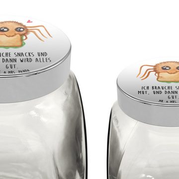 Mr. & Mrs. Panda Vorratsglas L 870ml Spinne Agathe Sandwich - Weiß - Geschenk, Süßigkeitendose, Au, Premium Glas, (1-tlg), Vielseitig einsetzbar