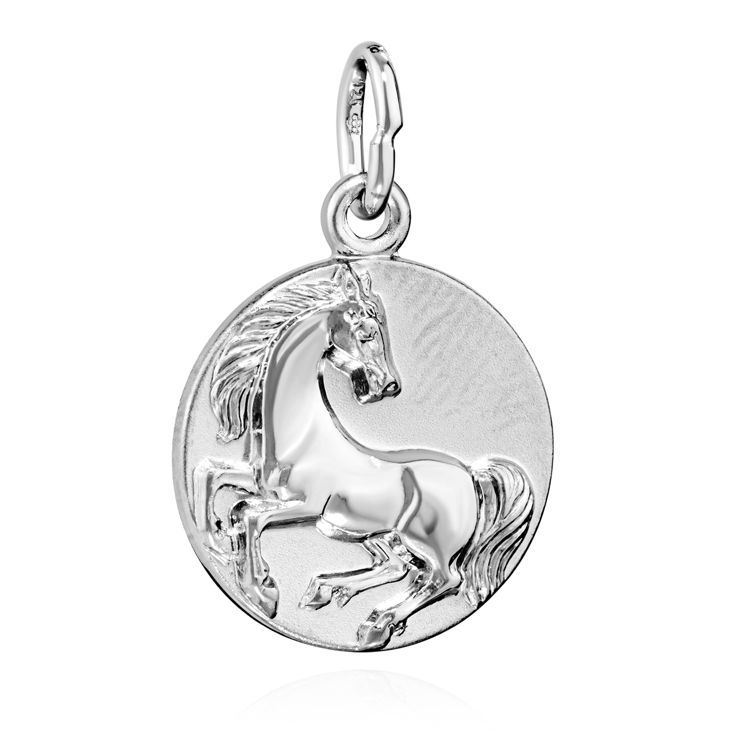 NKlaus Kettenanhänger Pferd im Lauf 12mm rund 925 Silber Ananhänger Hengst glanz-gesandelt r | Kettenanhänger