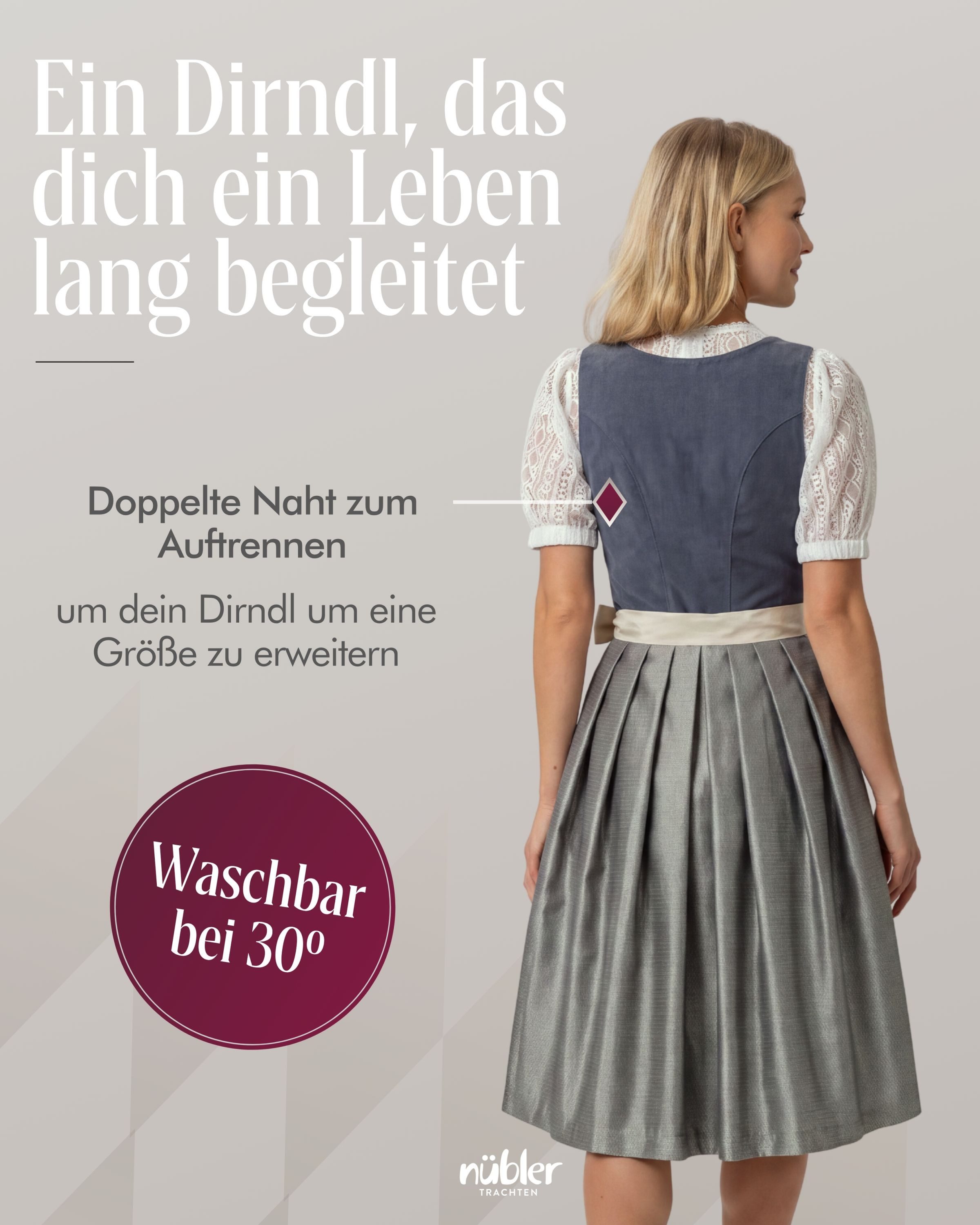 Nübler Trachtenkleid Midi Dirndl Katharina in Blau von Nübler - Rocklänge 60 cm – Bild 4 von 5