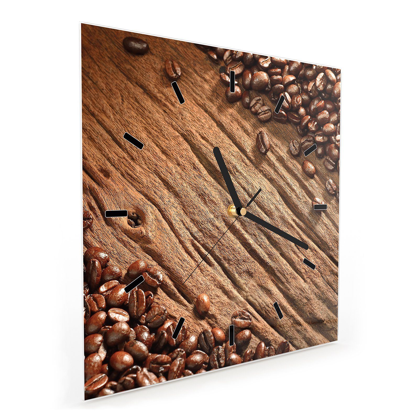 Holz x Wanduhr mit Glasuhr Größe 30 Motiv Kaffeebohnen Wandkunst Primedeco cm Wanduhr auf 30