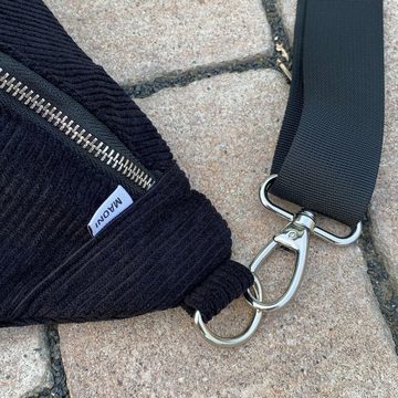 MAONI Bauchtasche Cord Schwarz mit zwei Gurten, Taschengurt austauschbar