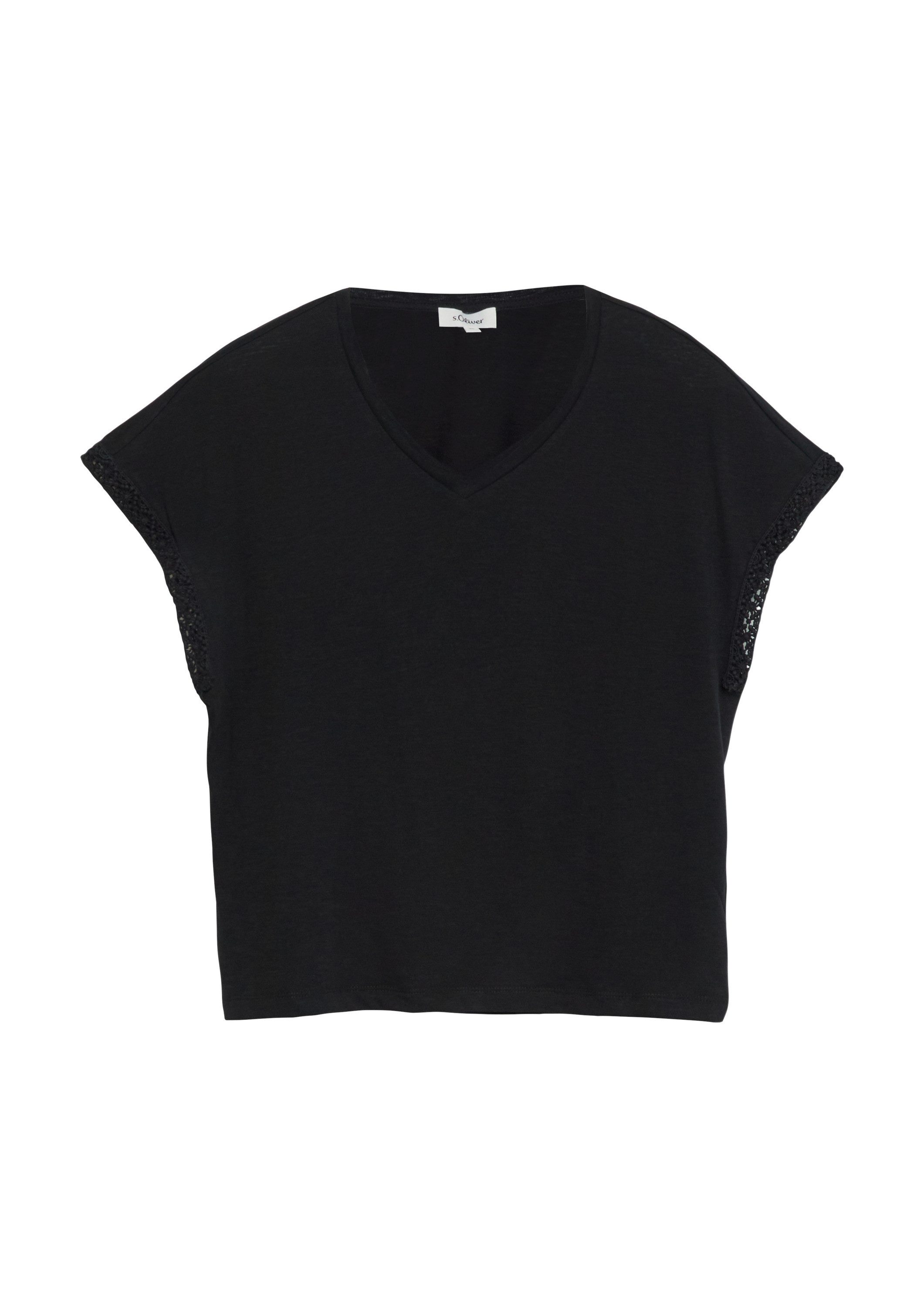 s.Oliver Kurzarmshirt T-Shirt T-Shirt in Flammgarnstruktur mit Spitzendetail
