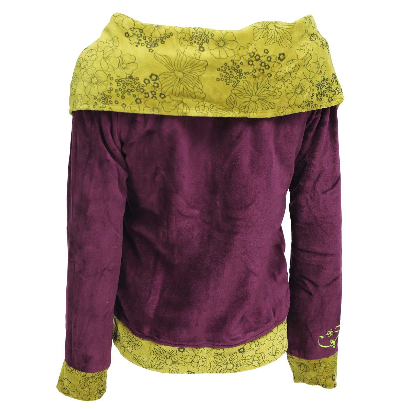 KUNST UND MAGIE Sweatjacke Boho Ethno Jacke mit Rollkragen aus Samt günstig online kaufen