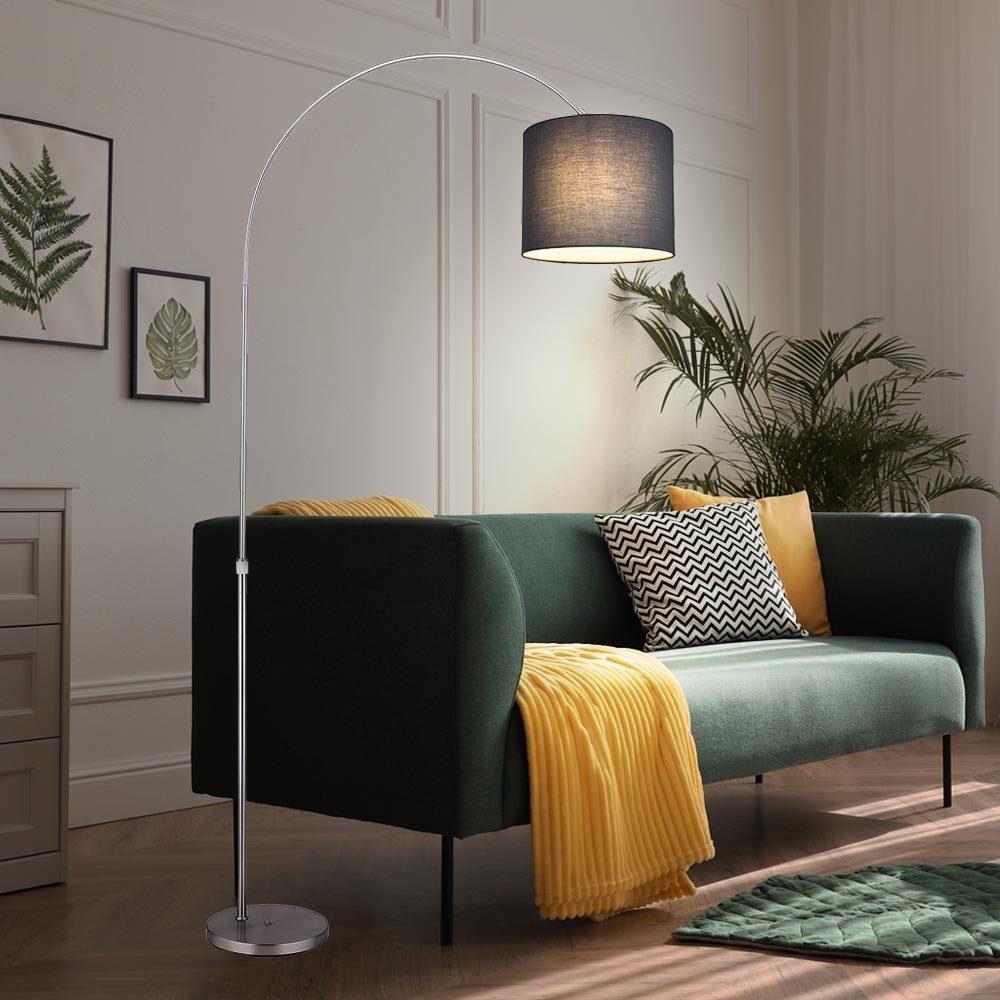 etc-shop LED Bogenlampe, Leuchtmittel nicht inklusive, Bogenstehlampe Stoffschirm Stehlampe gebogen