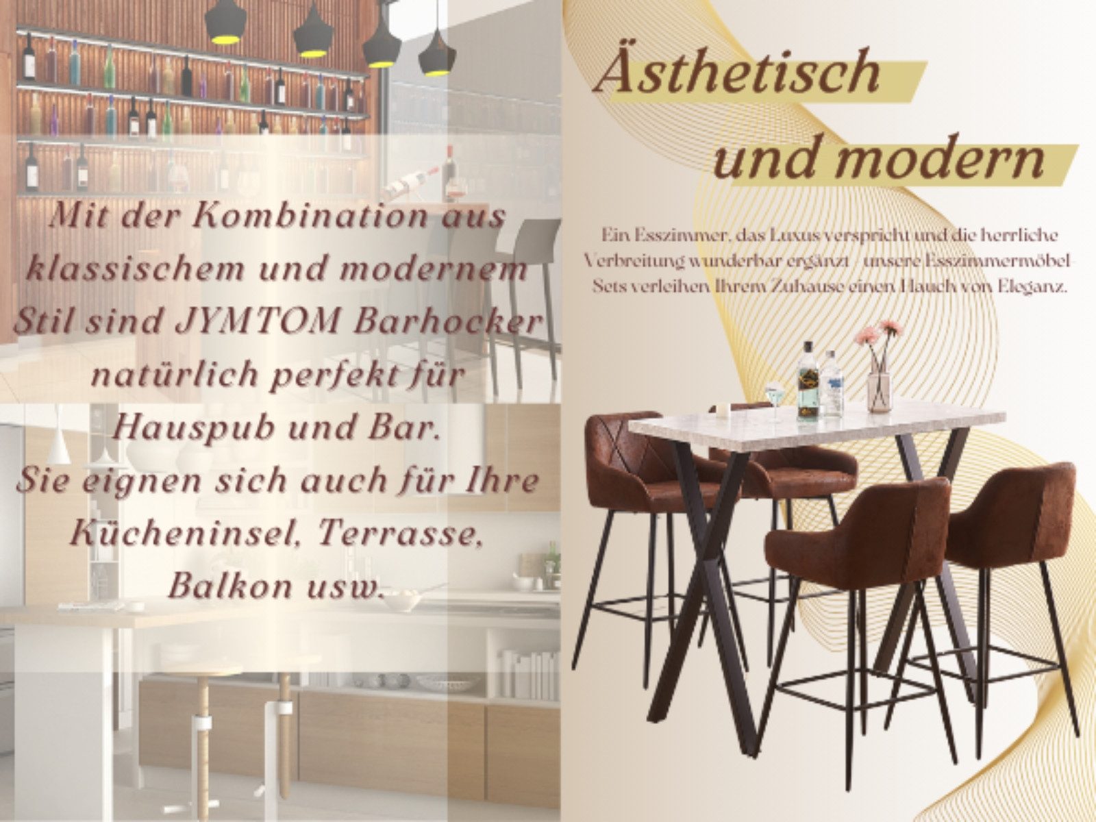 JYMTOM Barhocker Barstuhl mit Armlehne Gepolsterter Tresenhocker Bistrohocker (2 St), Outdoor Diamant Design Hocker, Braun