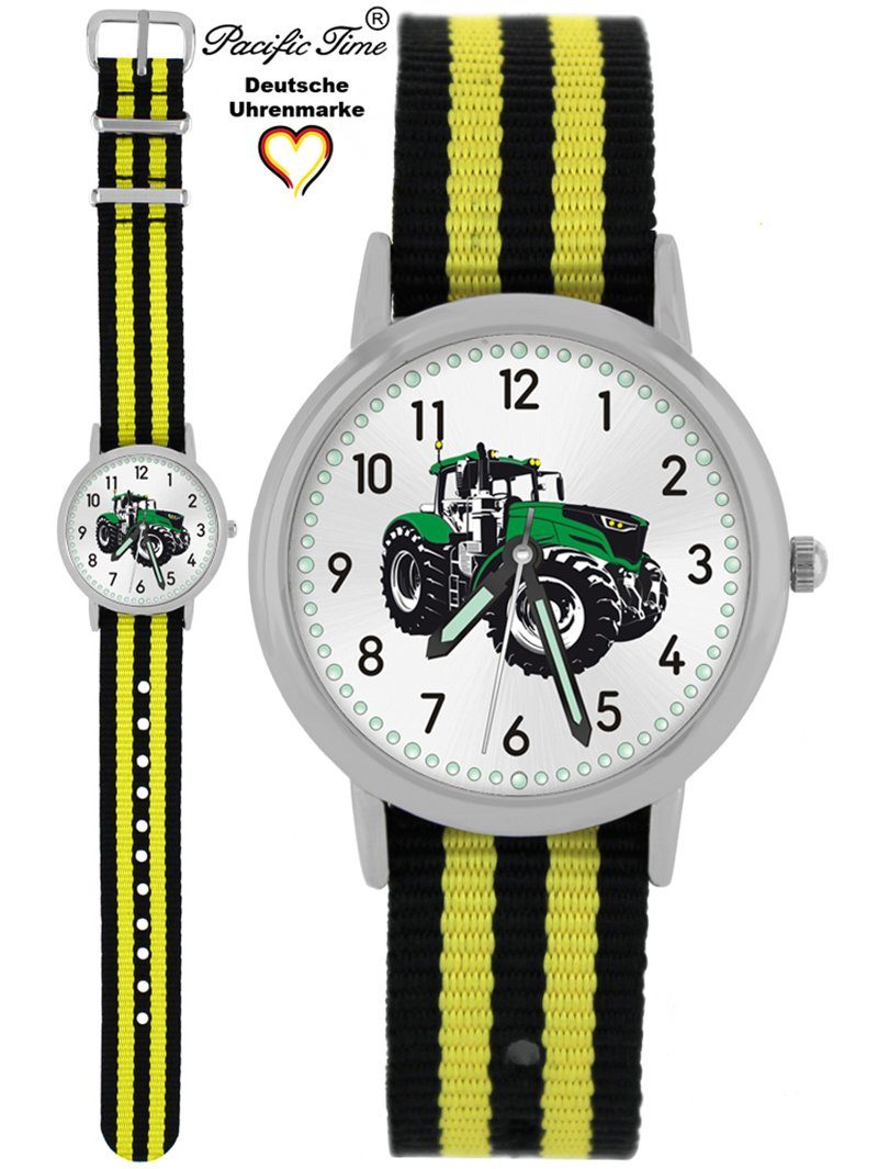 Pacific Time Quarzuhr Kinder Armbanduhr Traktor grün Wechselarmband, Mix und Match Design - Gratis Versand gelb schwarz