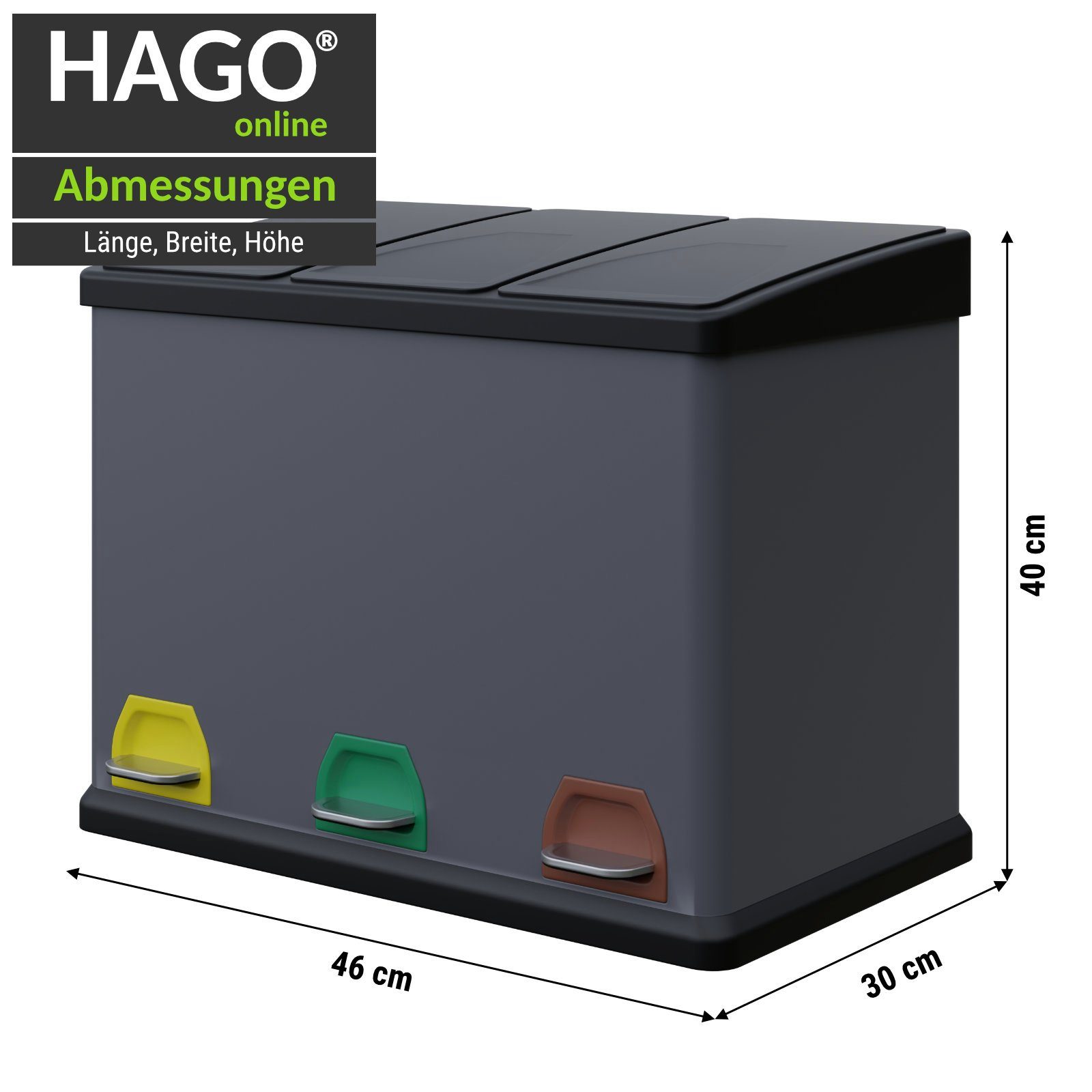 HAGO Abfallbehälter anthrazit Abfalleimer Premium Mülltrennsystem Mülleimer Trennsystem Mülltrenner