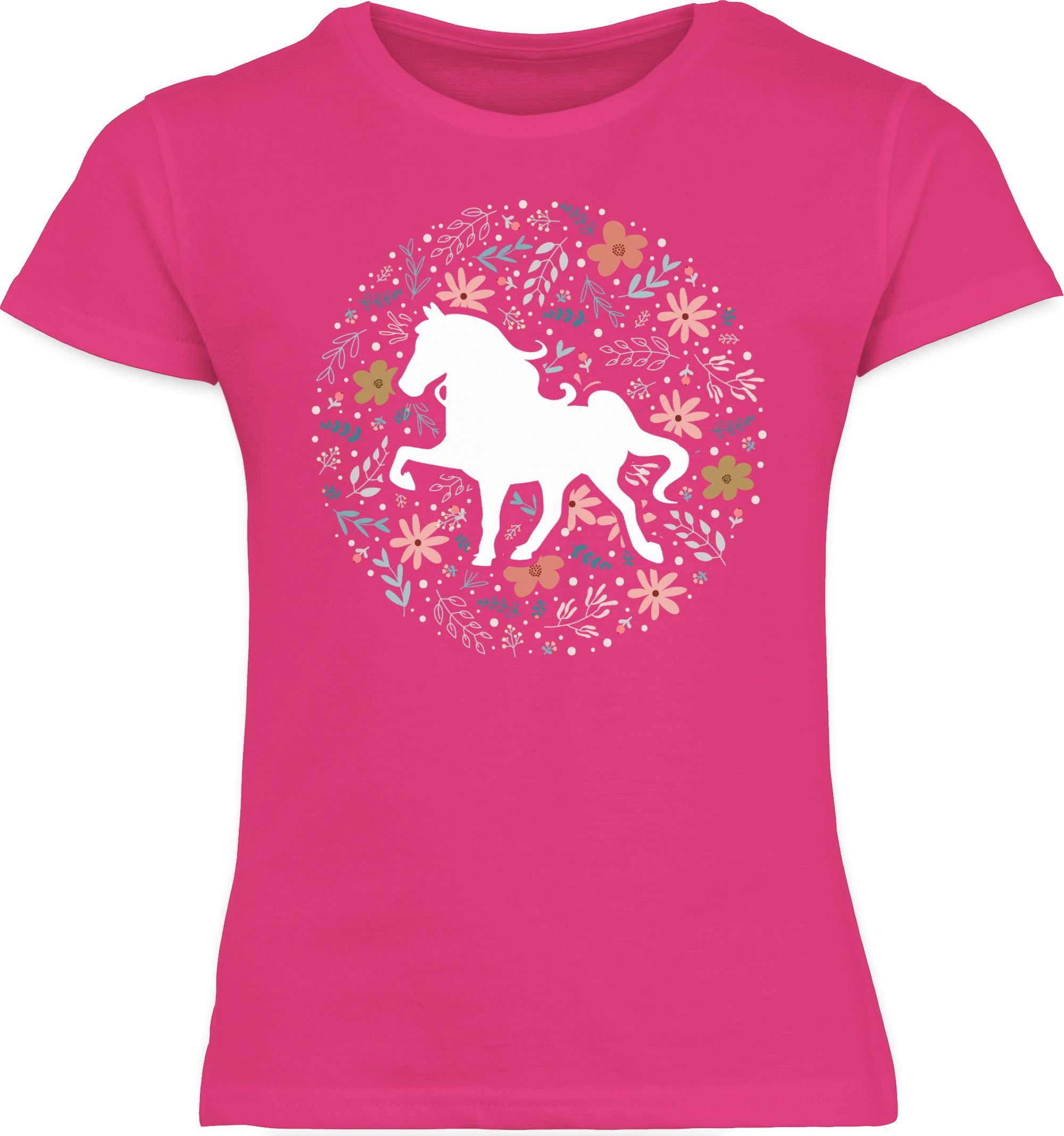 Pferd Blumen T-Shirt Shirtracer Pferd mit 1 Fuchsia