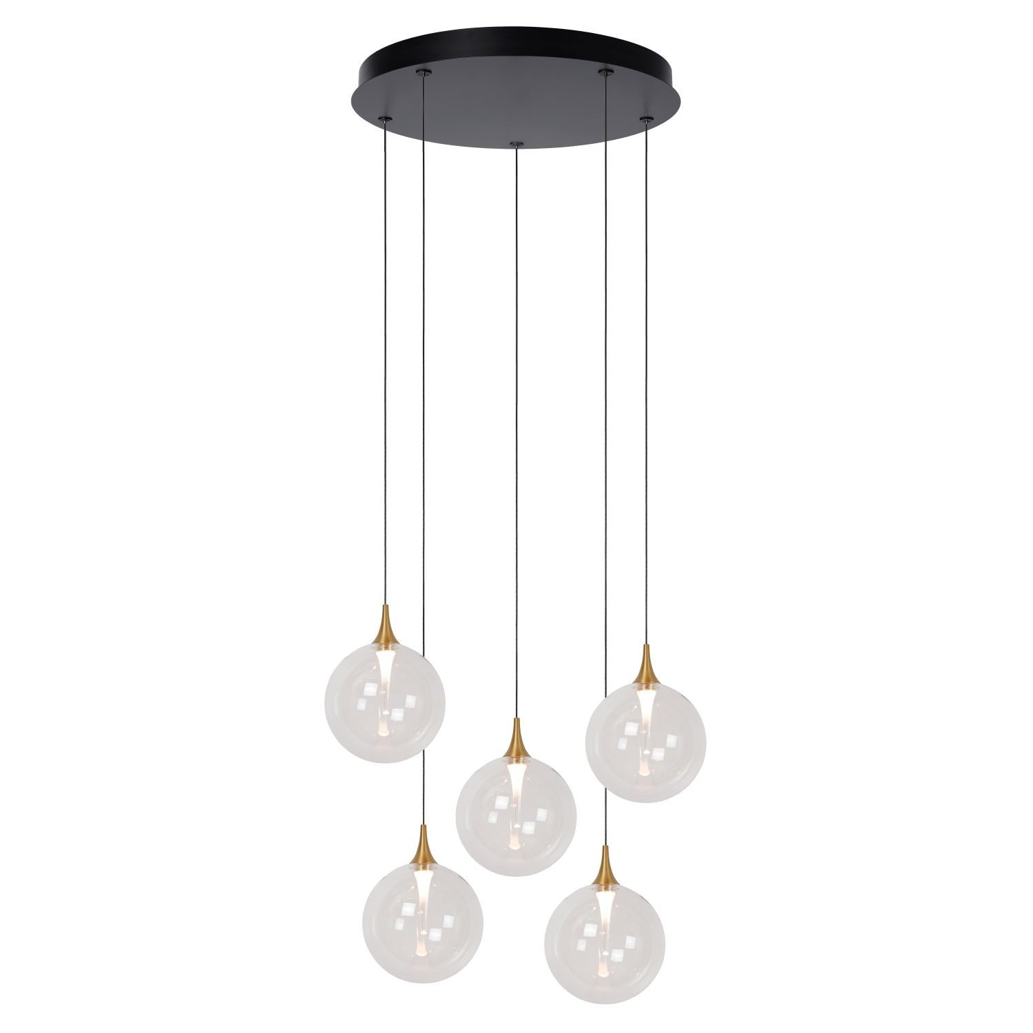 Licht-Erlebnisse Pendelleuchte WERIN, LED fest integriert, Warmweiß, LED Glas Metall H: max. 150 cm Schwarz Kugel Schirm warmweiß 2700 K