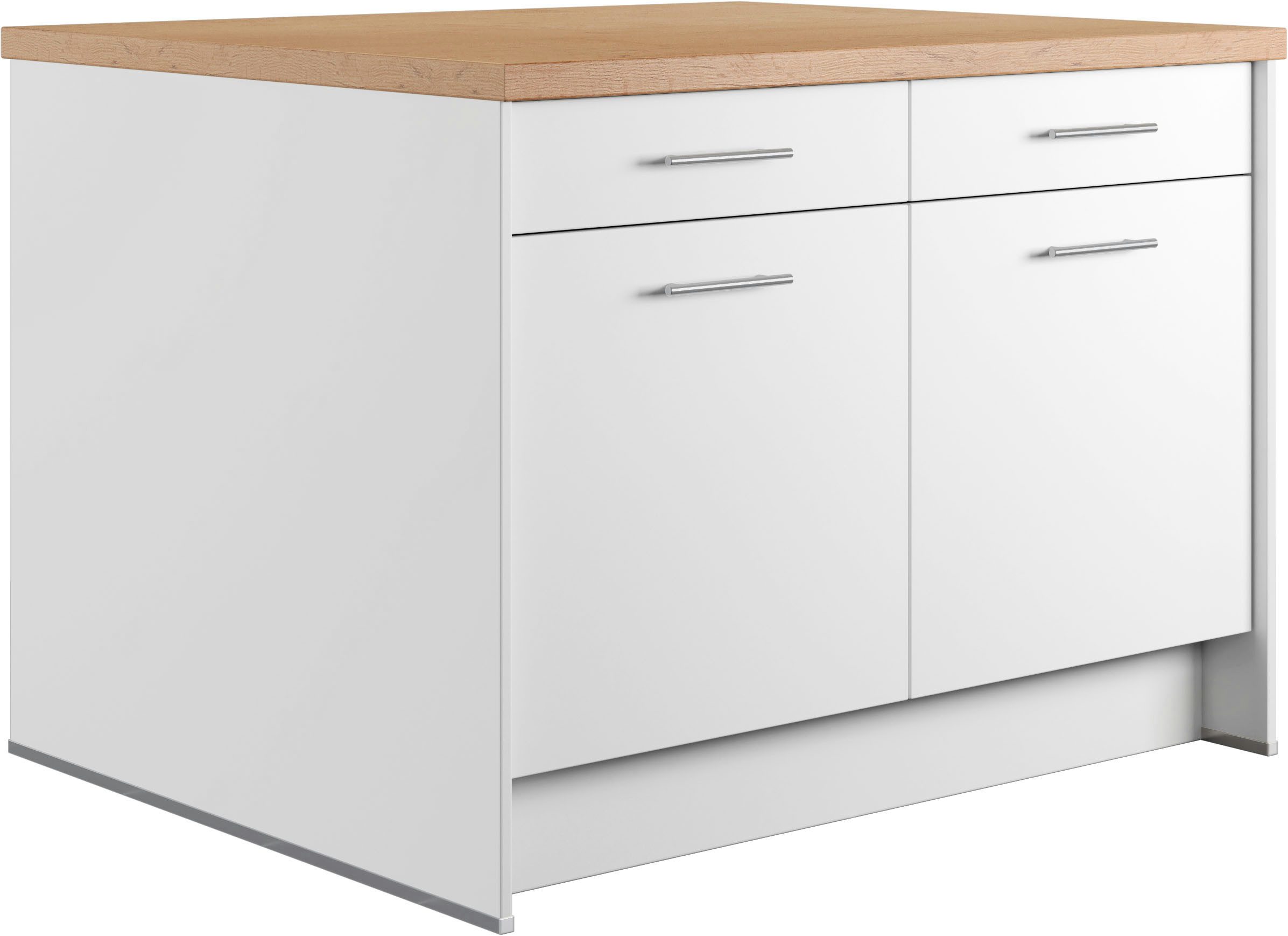 IMPULS KÜCHEN Kücheninsel Kopenhagen, flexibel stellbar, Schubkästen mit Soft-Close, (Set), vormontiert, mit integriertem Sitzplatz auf einer Seite, Breite 123 cm