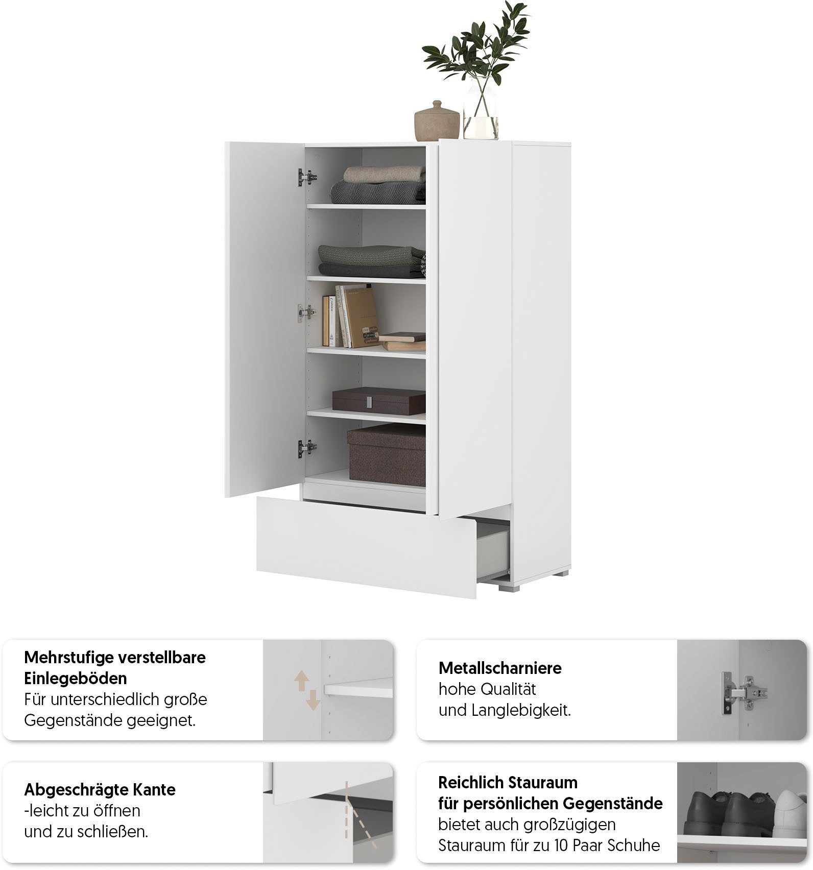 OTTO home Mehrzweckschrank Metric,Breite 89 cm, Highboard, Universalschrank, Garderobe Waescheschrank mit viel Stauraum, Einlegeböden verstellbar