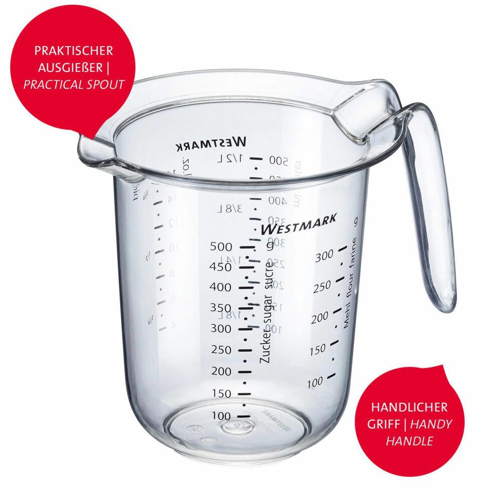 WESTMARK Messbecher Mehrsprachige Messskalen, Verschiedene Maßeinheiten, Füllvolumen: 0,5, SAN