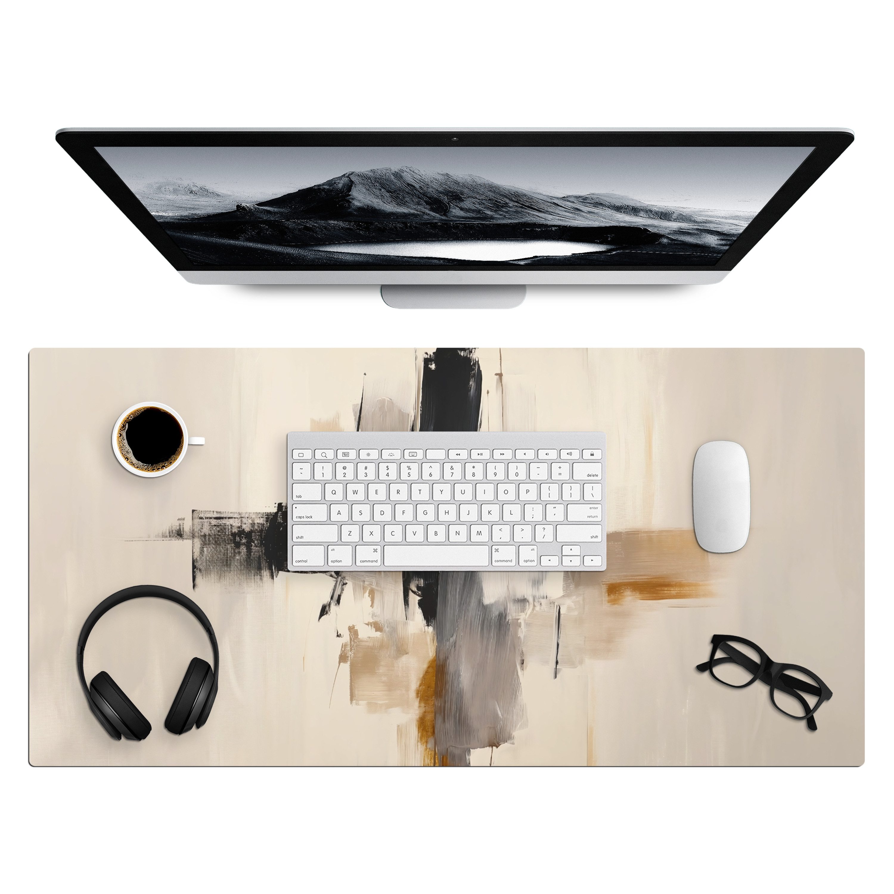 MuchoWow Gaming Mauspad Pinselstriche - Grob - Abstrakt - Beige (1-St), Gaming Mauspad XXL, Schreibtischunterlage, Desk Mat Groß, 80x40 cm