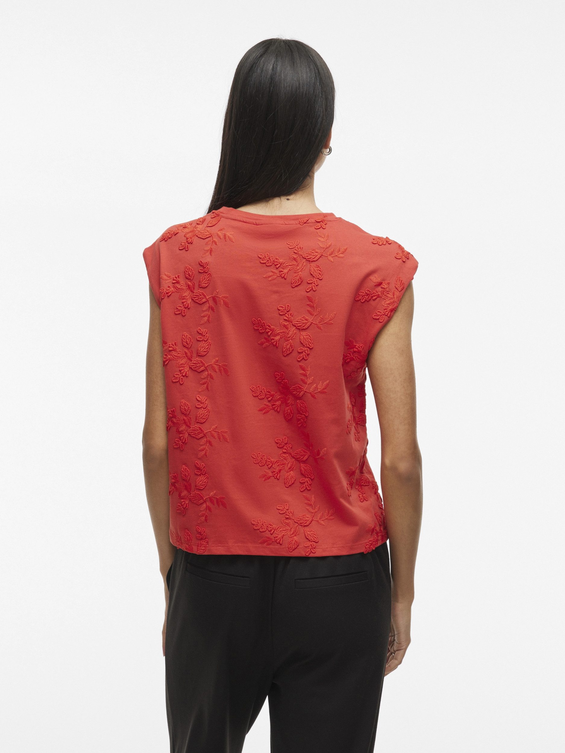 Vila Kurzarmbluse VINAYLA O-NECK S/L TOP Aurora Red