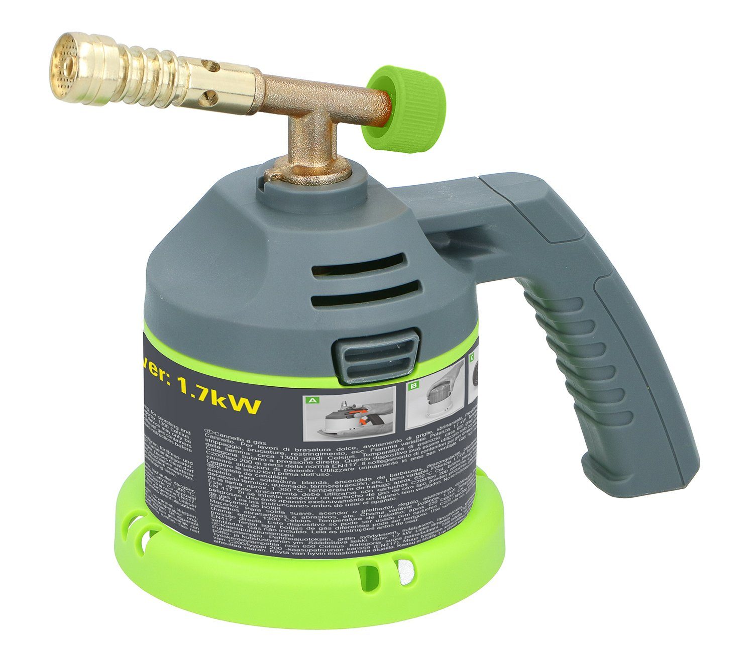 Kinzo Lötfitting rutschfester Handgriff zum Löten und Anzünden, (Gaslötlampe für Butan-Gas), Lötlampe für Gaskartusche C200/Typ 200