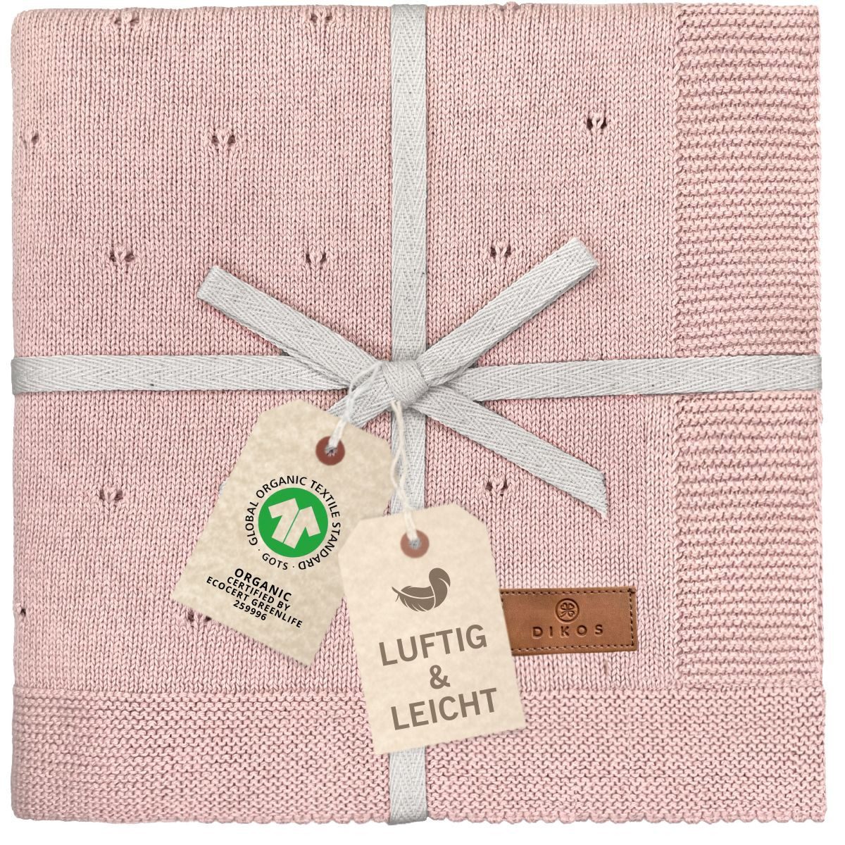 Babydecke DIKOS® Babydecke aus *100%* Bio Baumwolle, Strickdecke, Geschenk, DIKOS, PREMIUM Qualität, 75x100 cm, atmungsaktiv, nachhaltig, kuschelweich