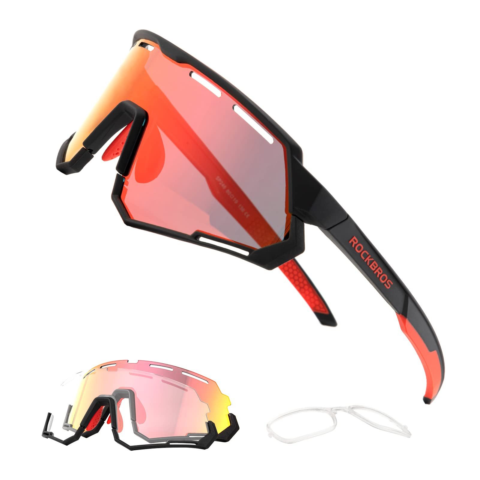 ROCKBROS Fahrradbrille Fahrradbrille 2 in 1 Sportbrille, (Sonnenbrille für Outdoor-Aktivitäten wie Radfahren Laufen Angeln Golf), Polarisierte/Photochrome Brille UV-Schutz